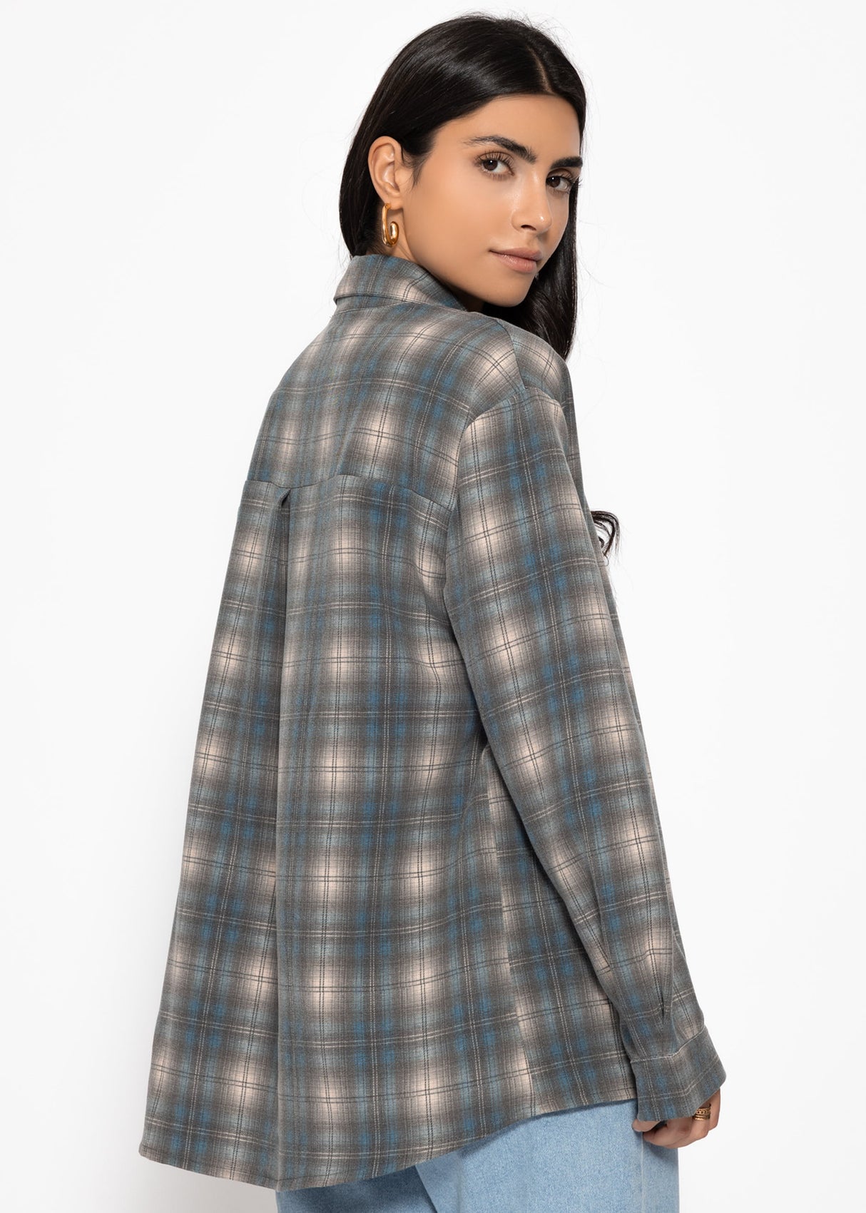 Oversized checked shirt blouse - gray