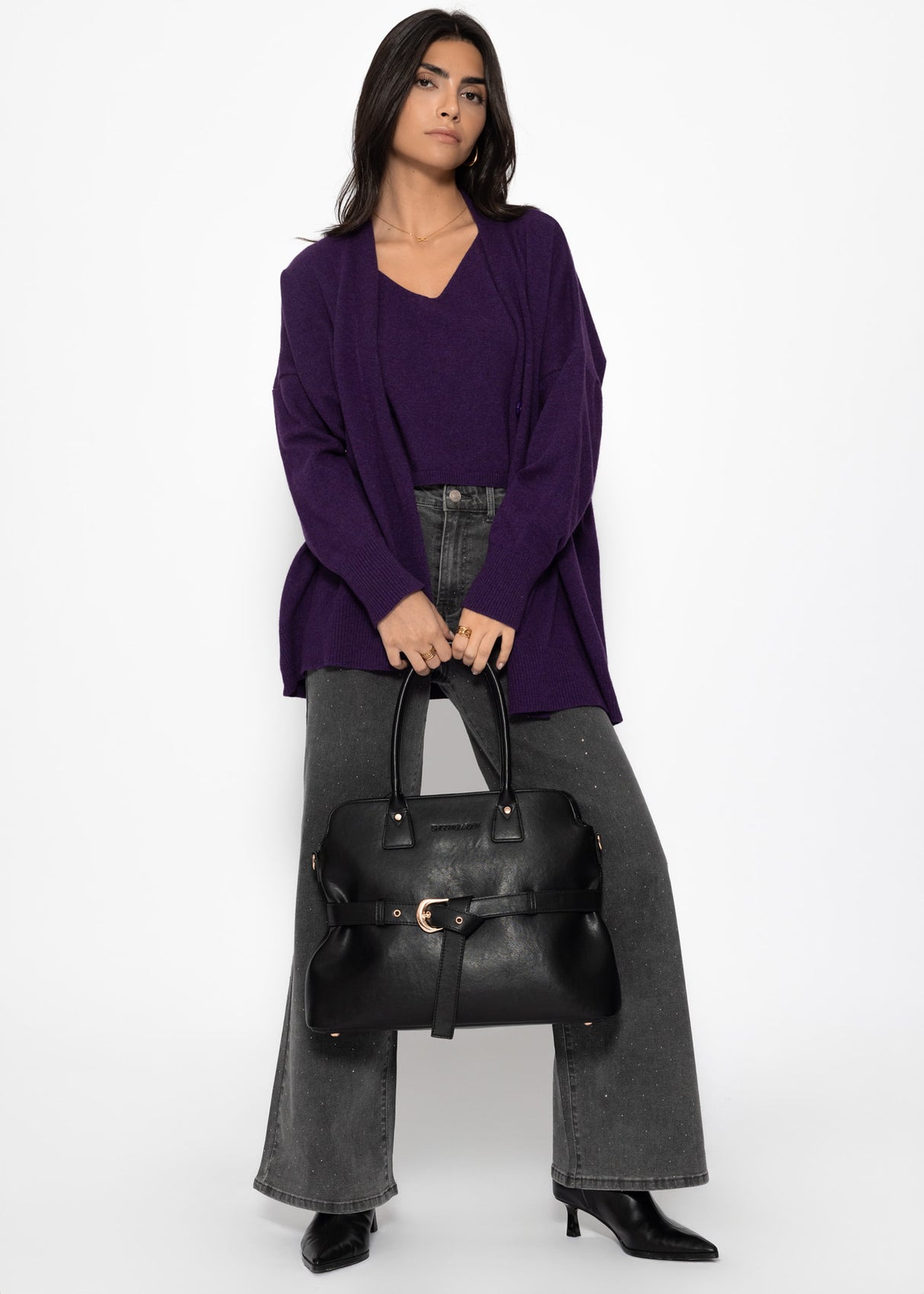 Oversized Cardigan mit V-Ausschnitt und Kaschmiranteil - lila