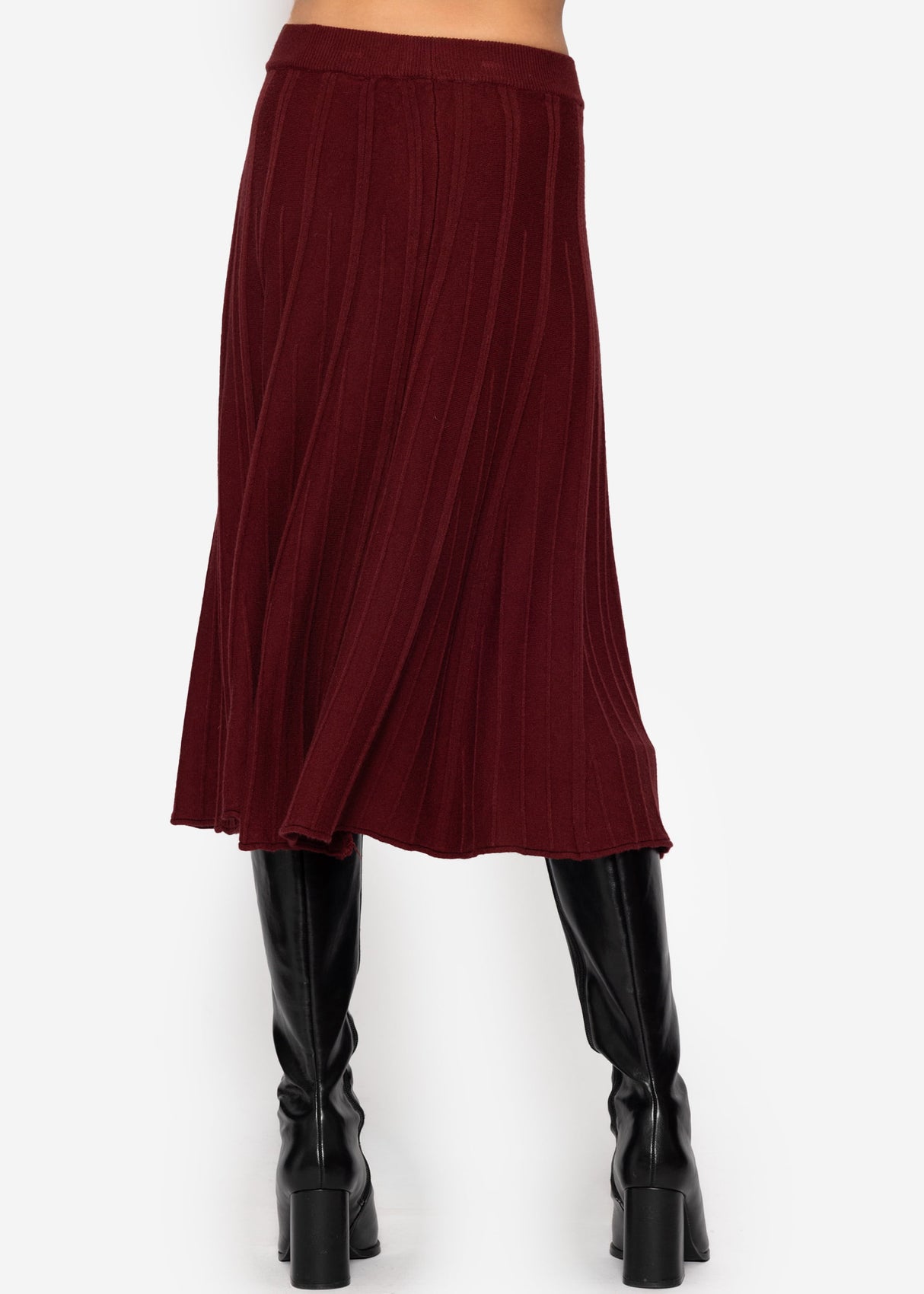 Pleated knit midi skirt - burgundy