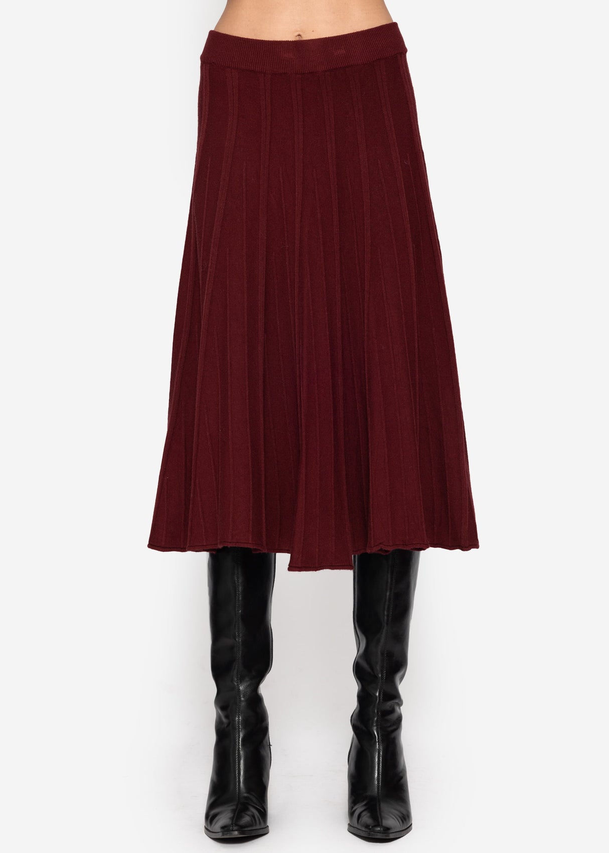 Pleated knit midi skirt - burgundy