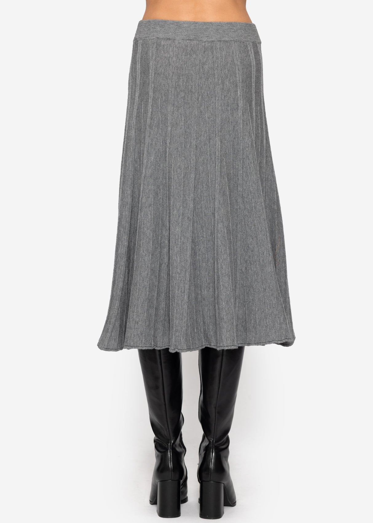 Pleated knit midi skirt - grey