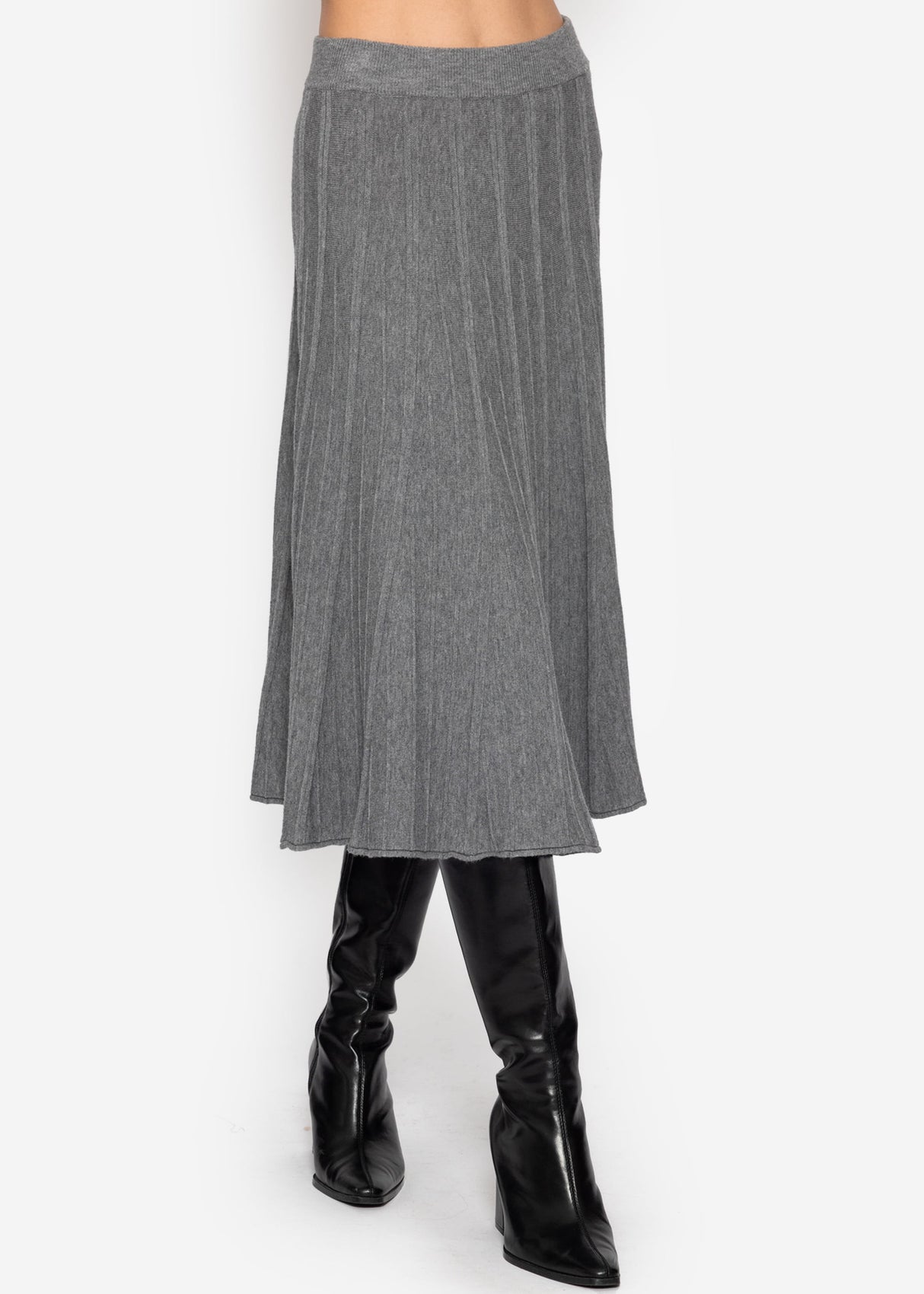 Pleated knit midi skirt - grey