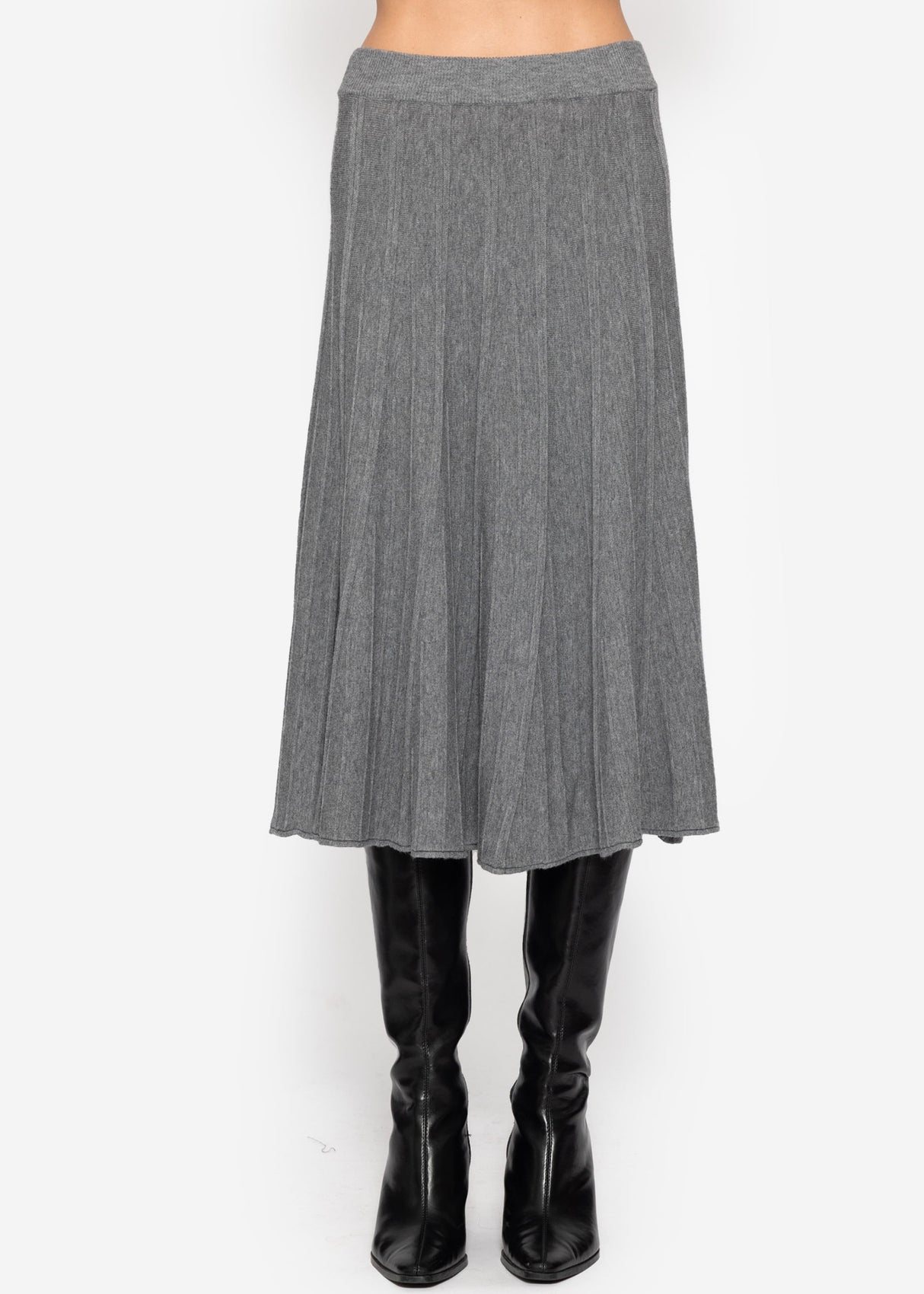 Pleated knit midi skirt - grey