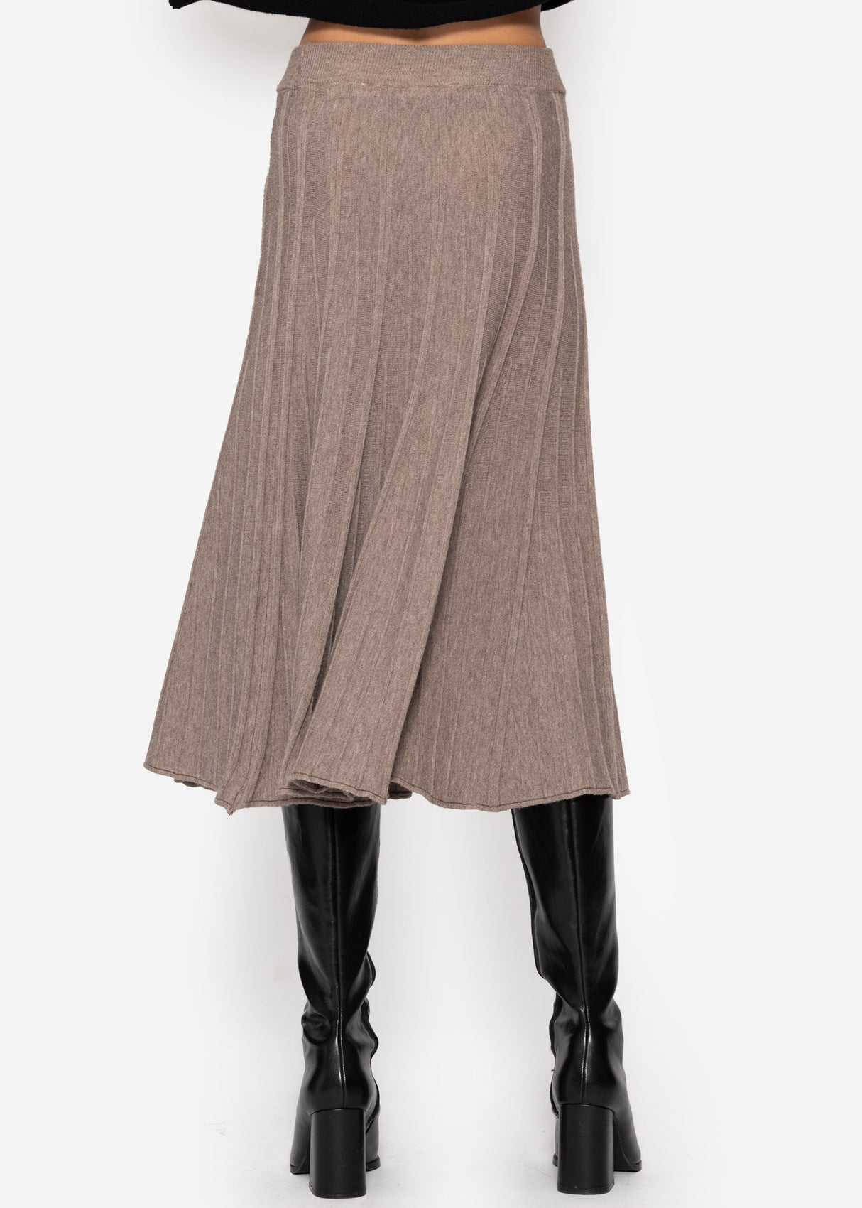 Pleated knit midi skirt - taupe
