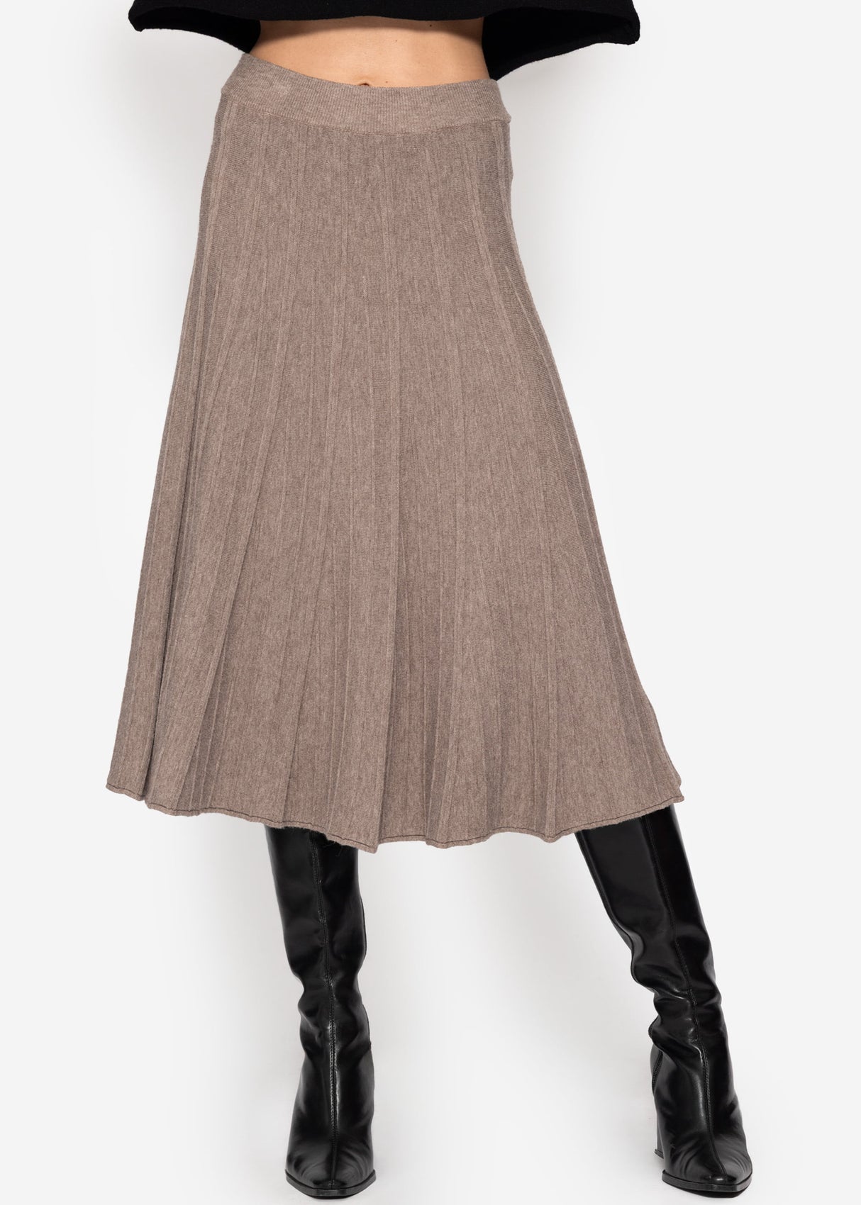 Pleated knit midi skirt - taupe