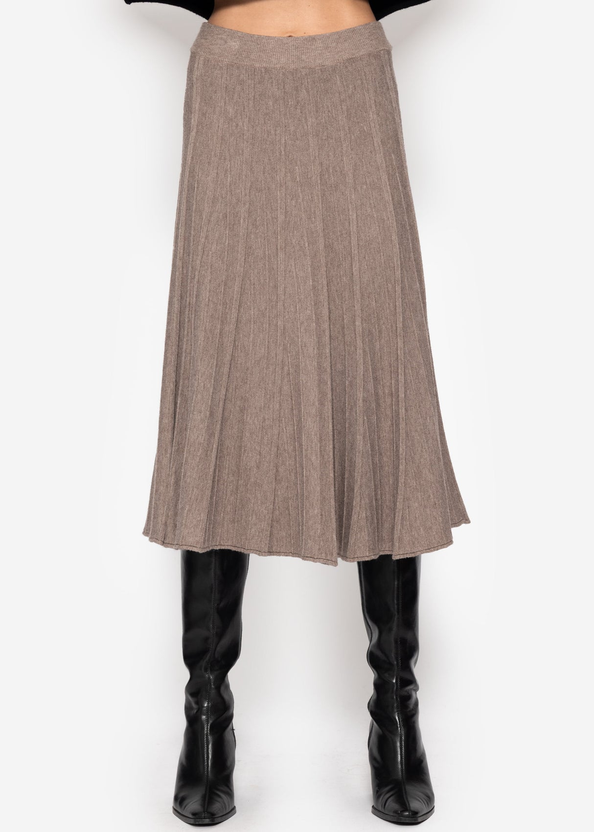 Pleated knit midi skirt - taupe