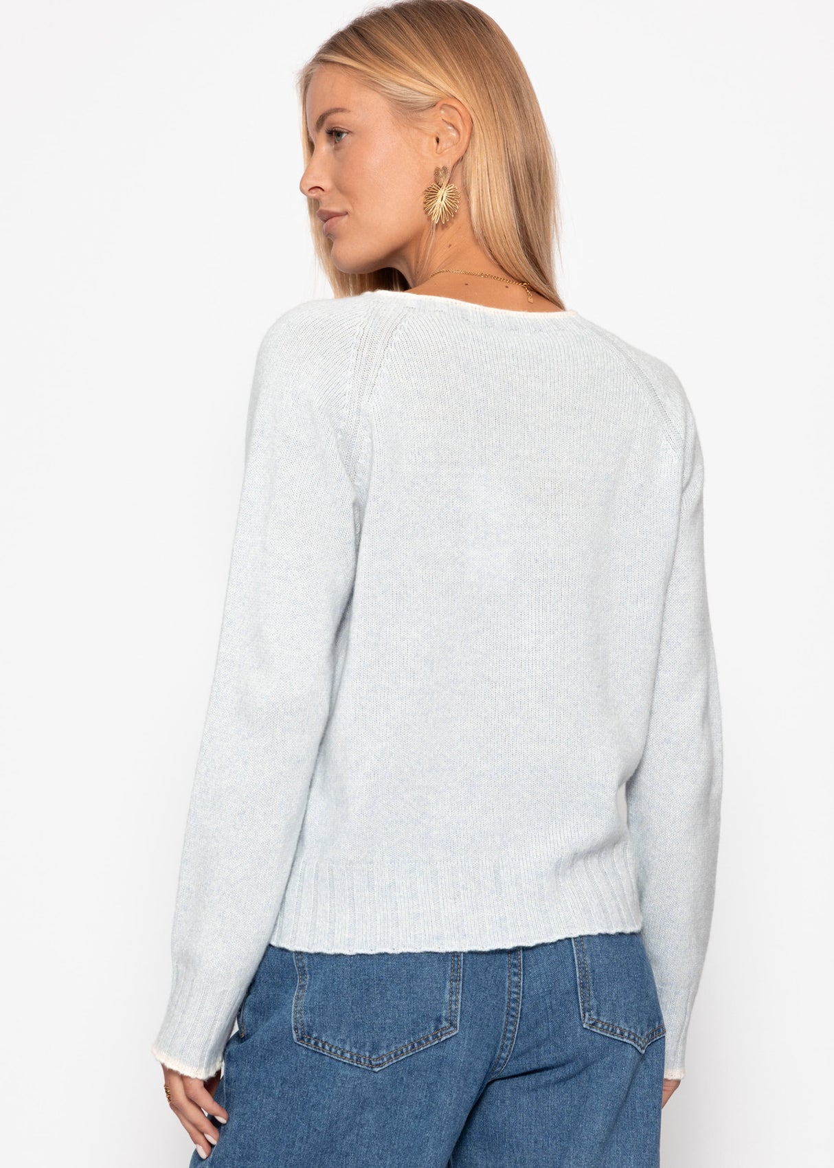 Pullover mit Kontrastblenden und Kaschmiranteil - hellblau