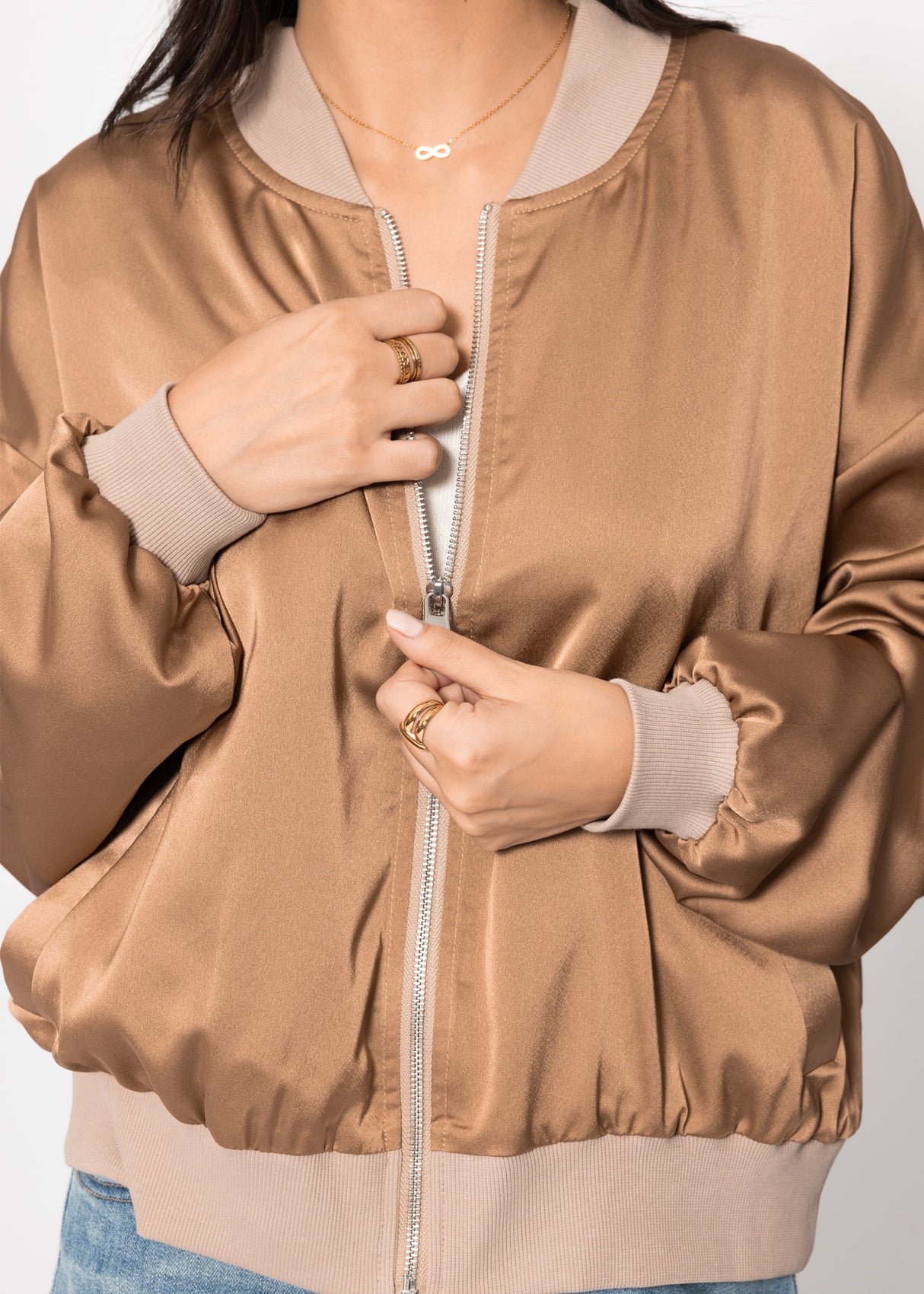 Satin bomber jacket - camel