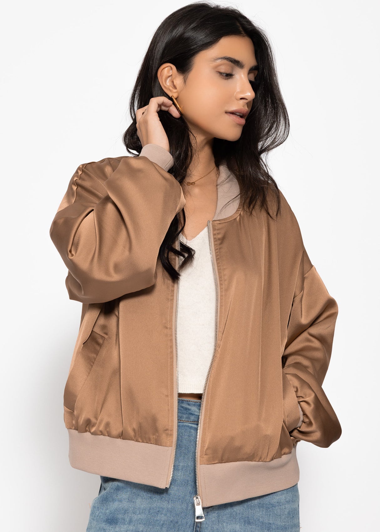 Satin bomber jacket - camel