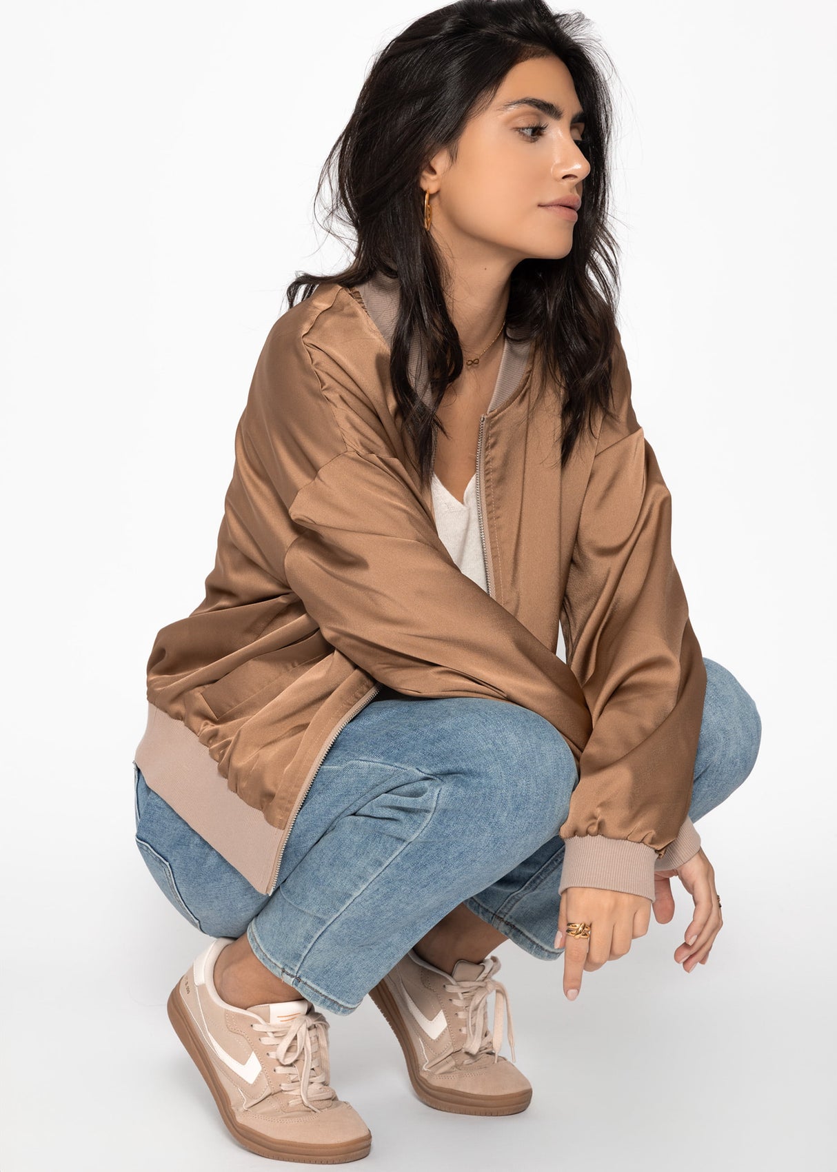 Satin bomber jacket - camel