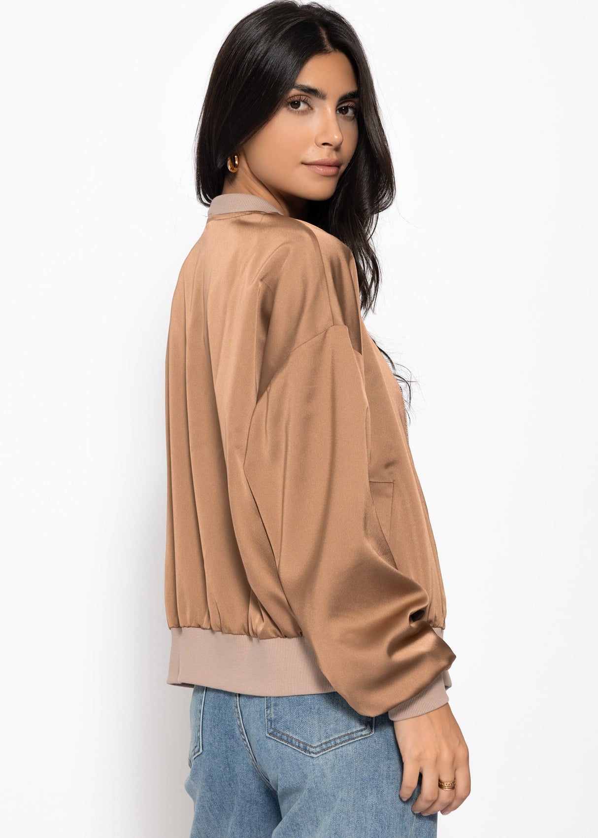 Satin bomber jacket - camel