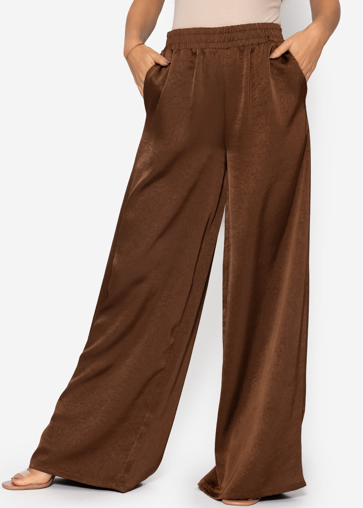Satin Hose mit weitem Bein - braun