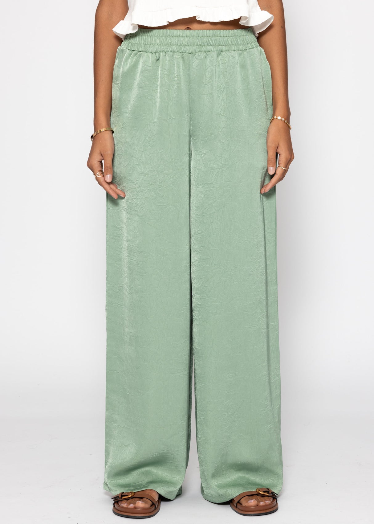 Satin pants with wide leg - pistachio green
