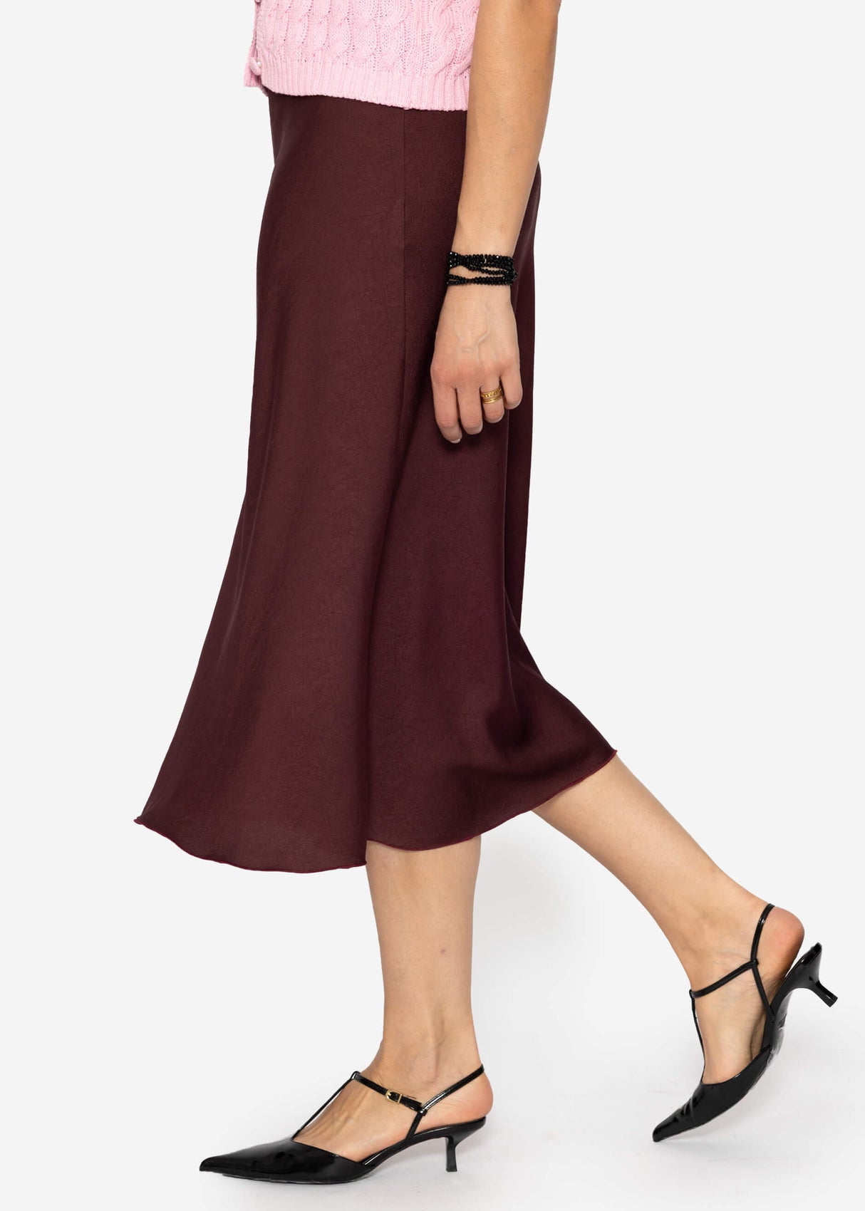 Satin skirt in crash look - burgundy