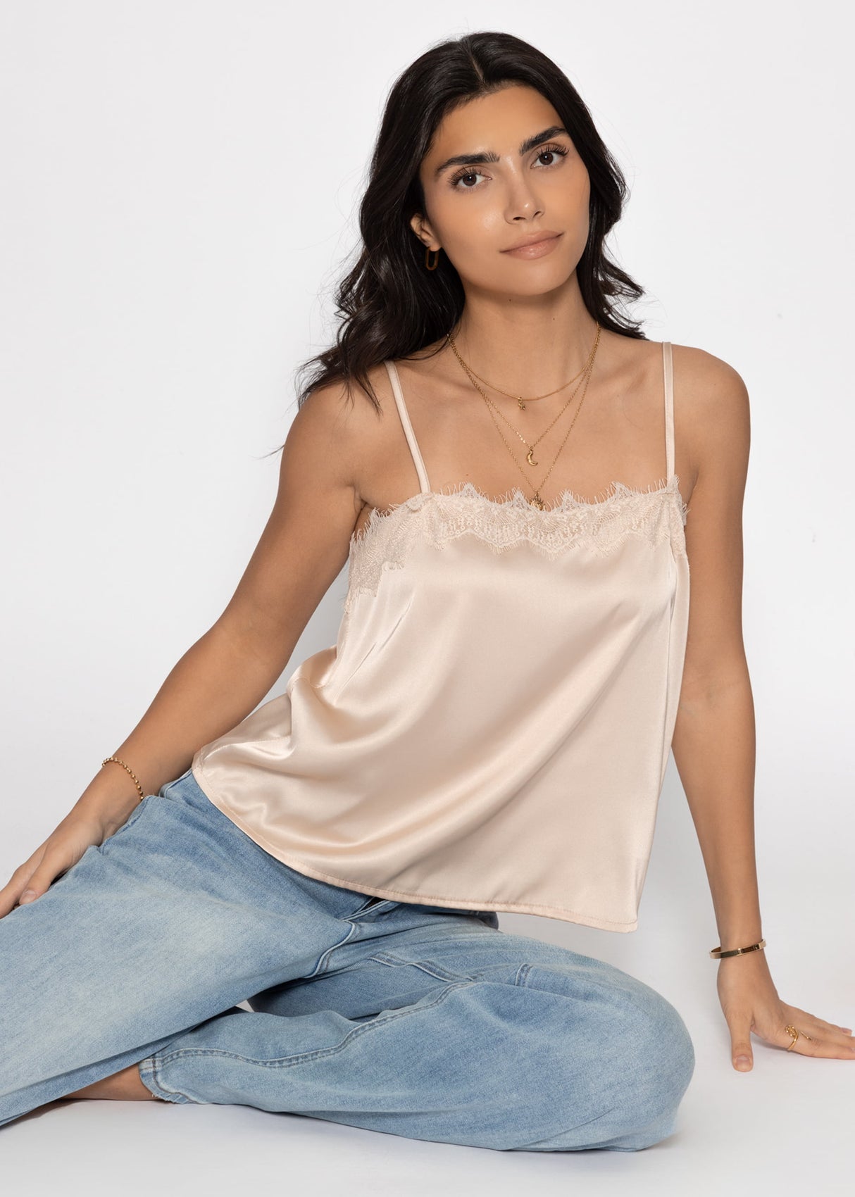 Satin top with lace - beige