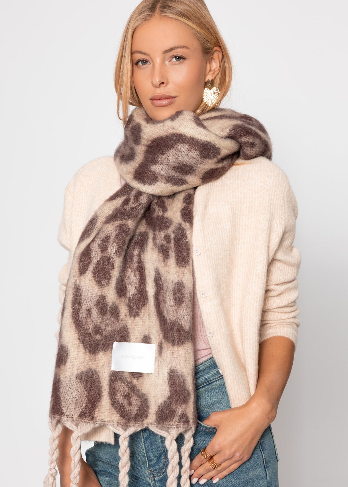 Scarf with leopard print - off-white-burgundy
