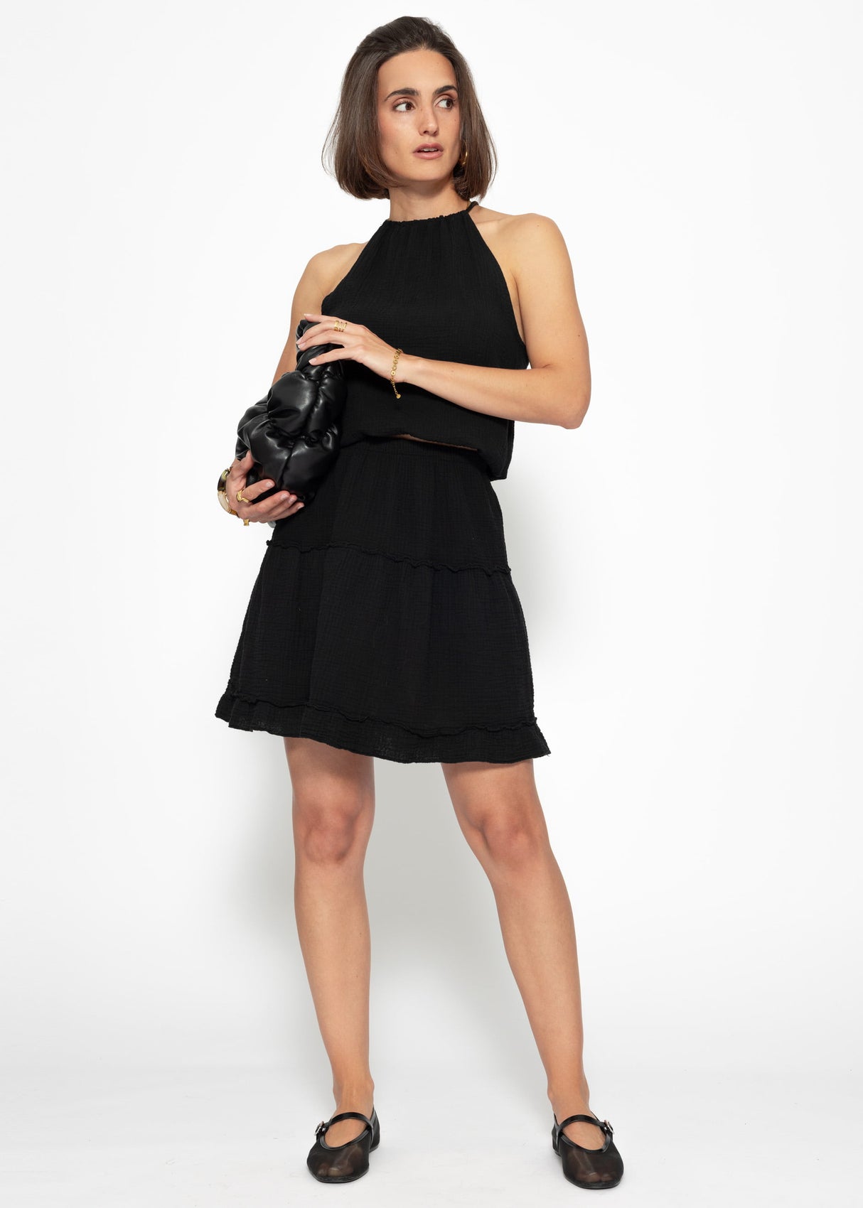 Shoulder -free Musselin Top - Black