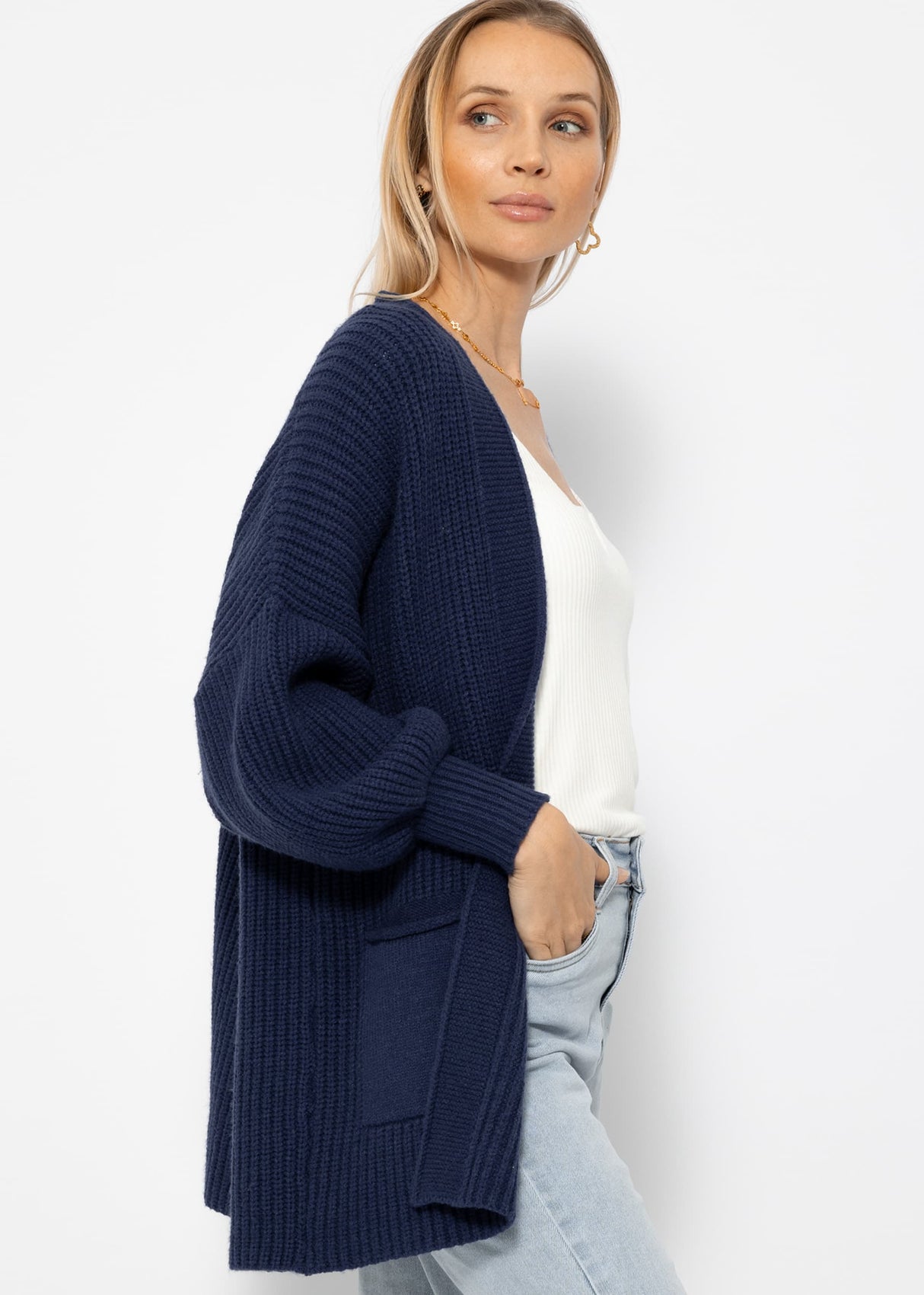 Soft Strick Cardigan mit Taschen - dunkelblau