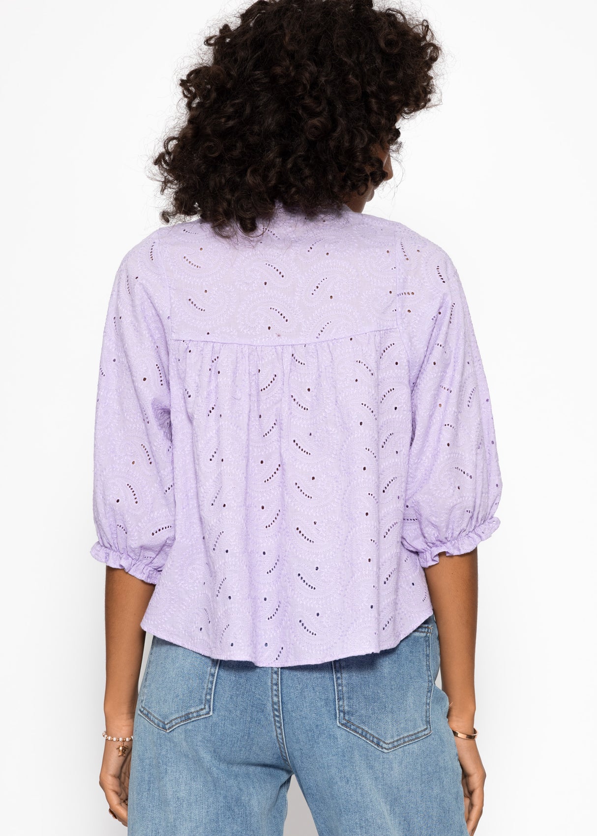 Pointed blouse with short balloon sleeves - lilac