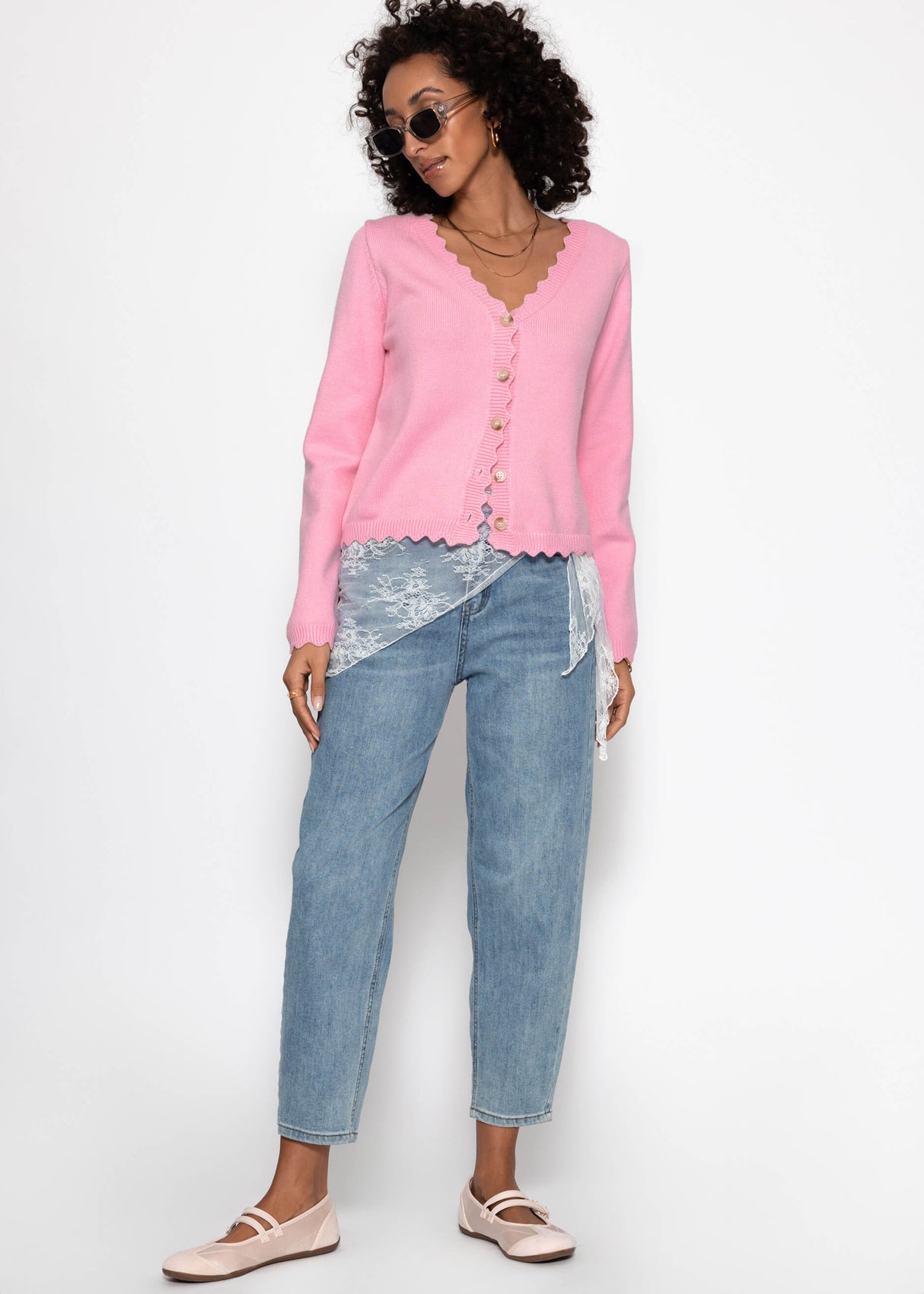 Strickcardigan mit Bogenkante - rosa