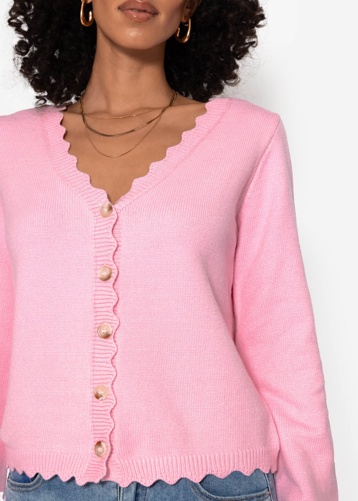 Strickcardigan mit Bogenkante - rosa