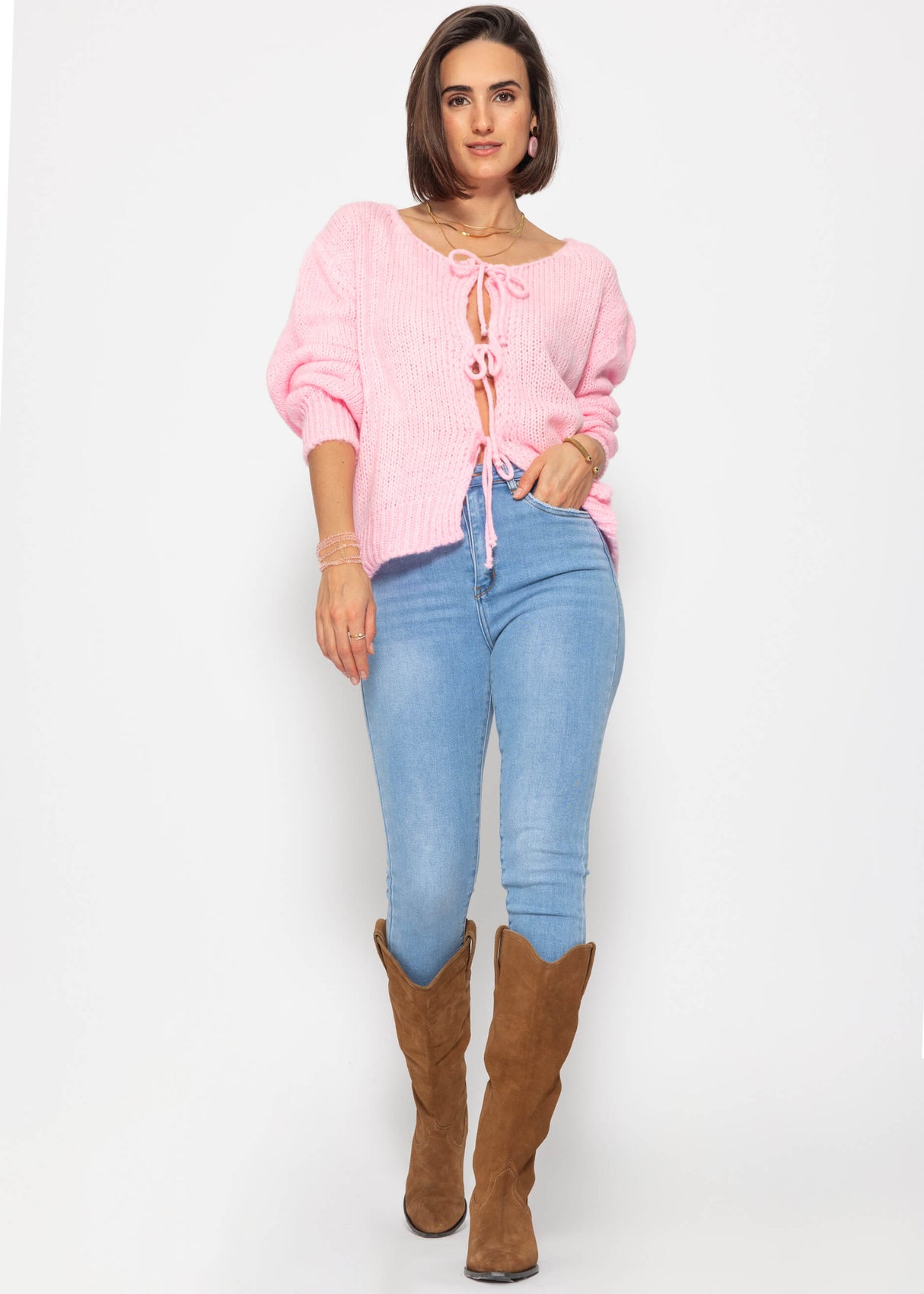 Cardigan with bow closure - baby pink