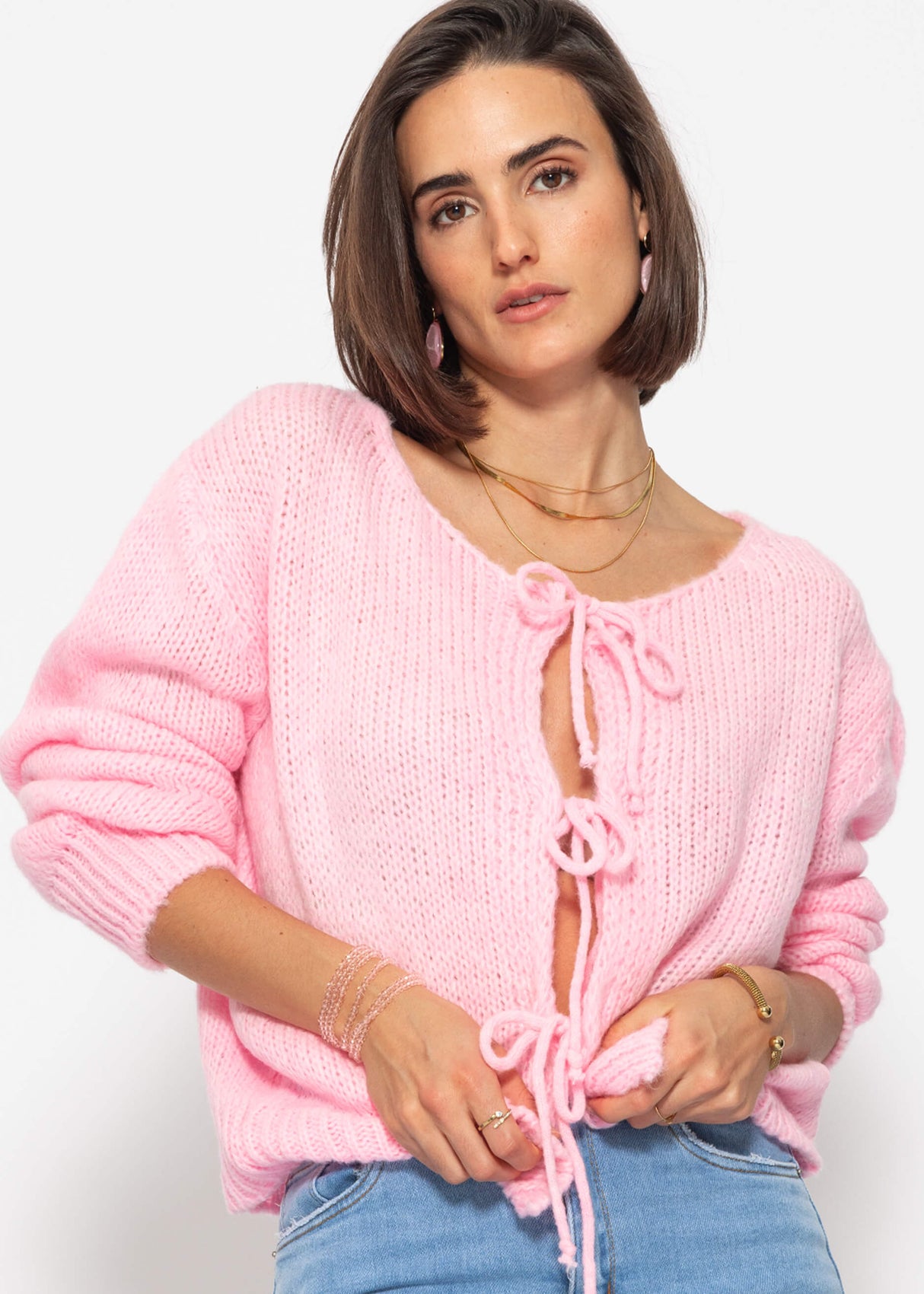 Cardigan with bow closure - baby pink