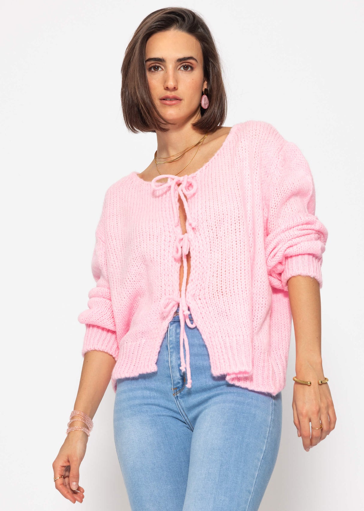 Cardigan with bow closure - baby pink