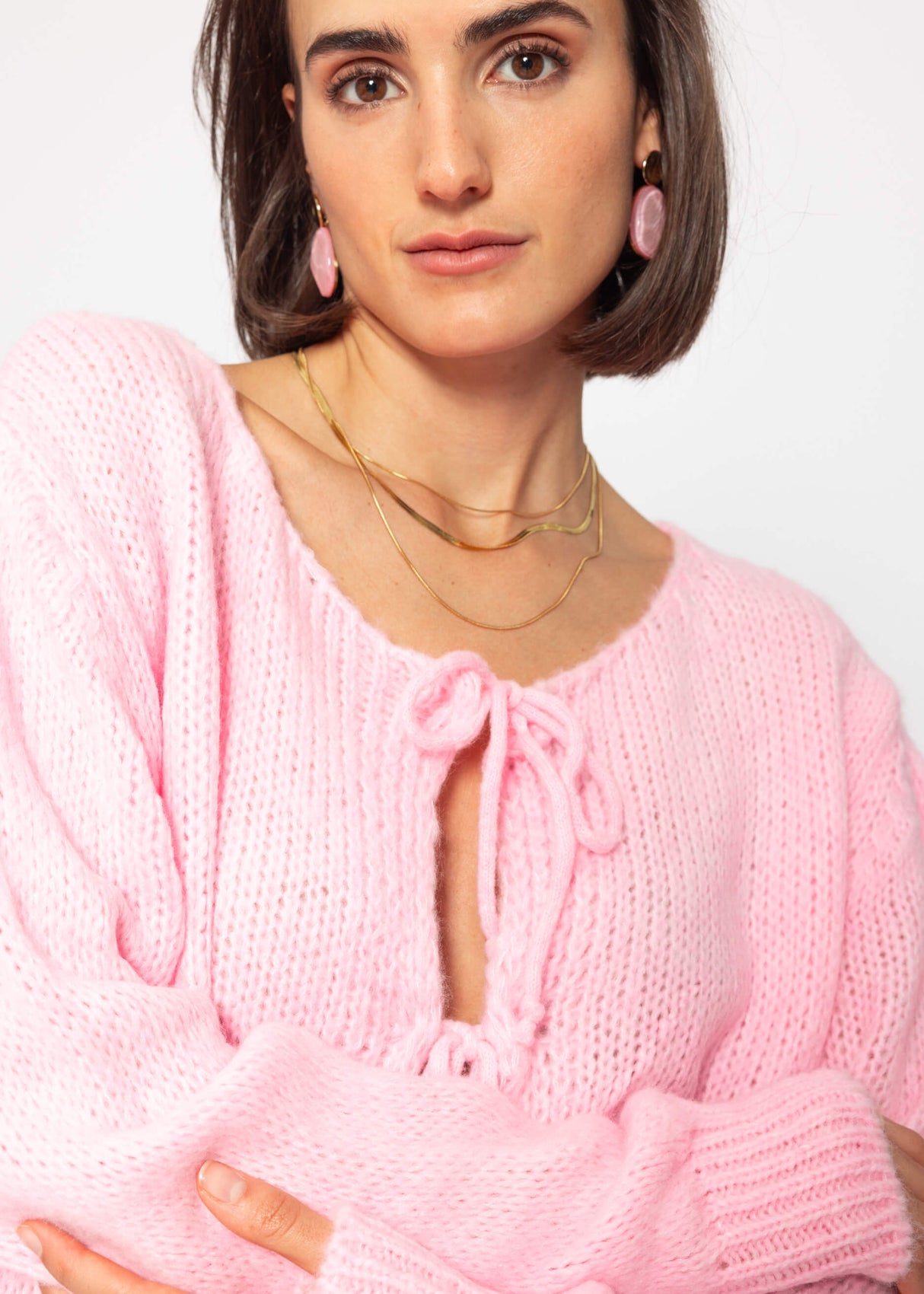 Cardigan with bow closure - baby pink