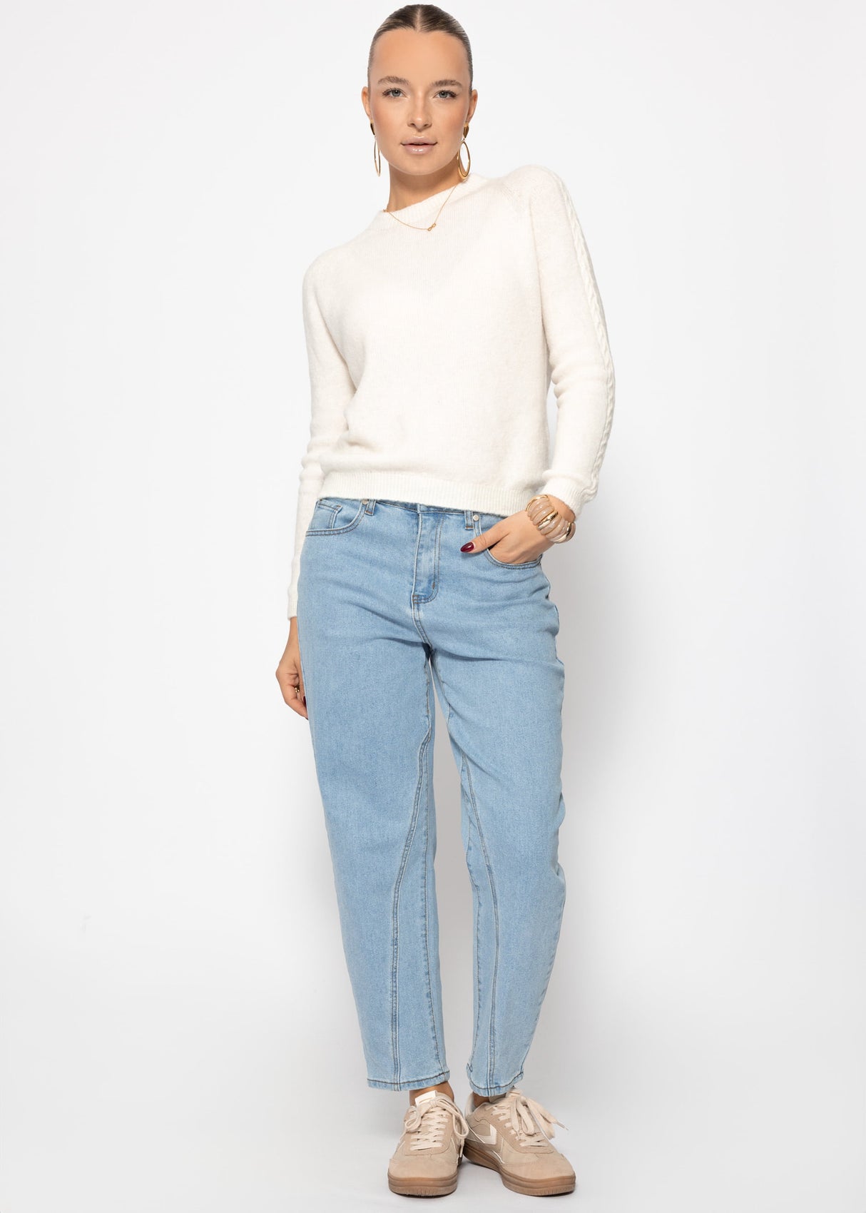 Knitted sweater with cable knit detail - Off-white