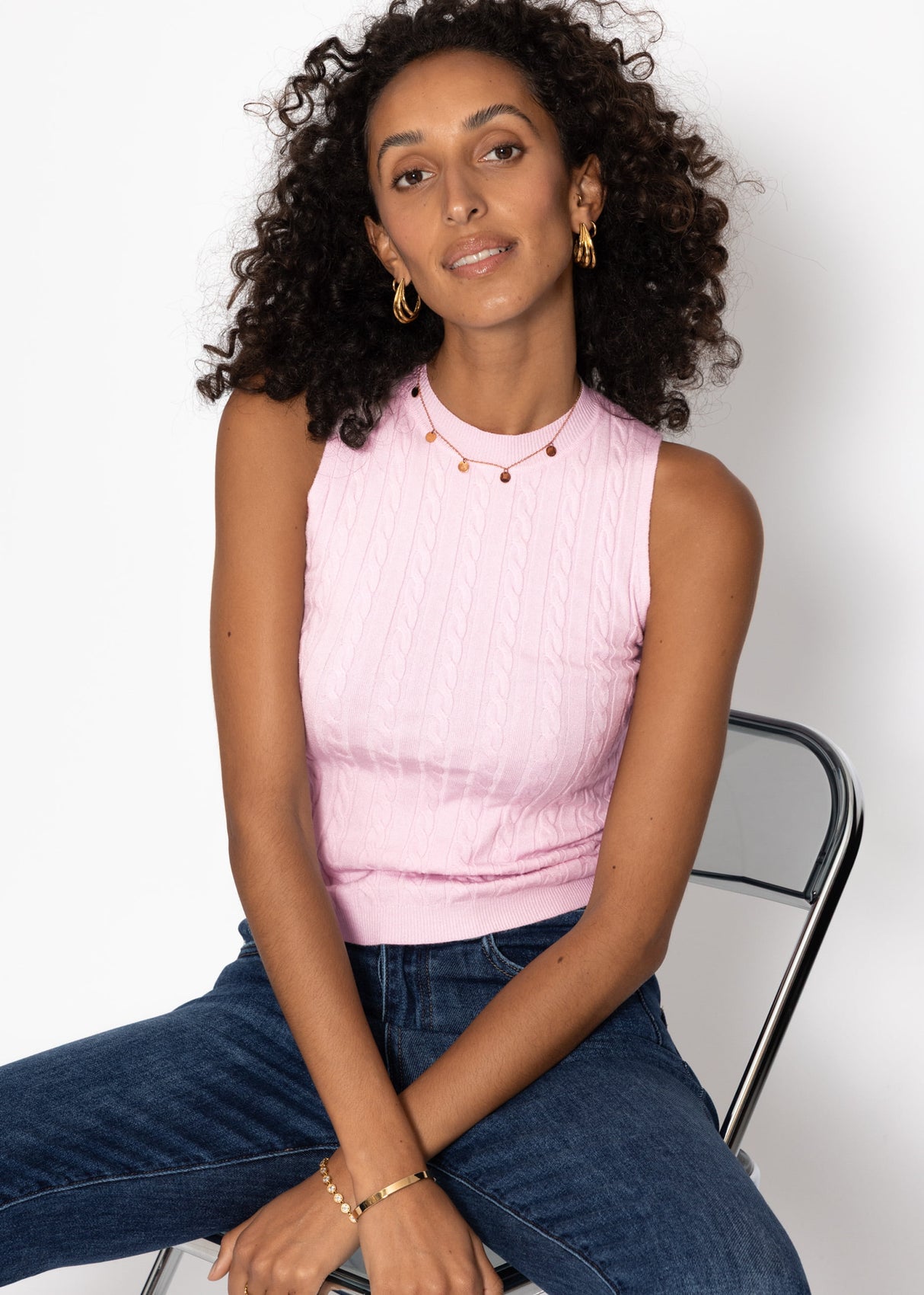 Stricktop mit Zopfmuster - rosa