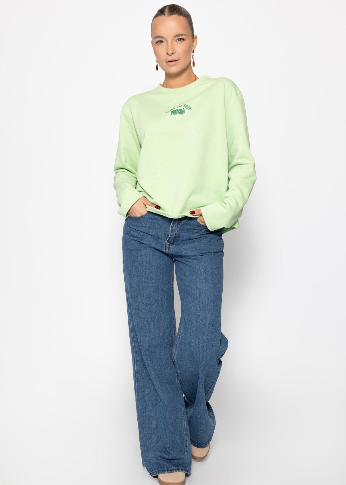 Sweatshirt with matcha print - green