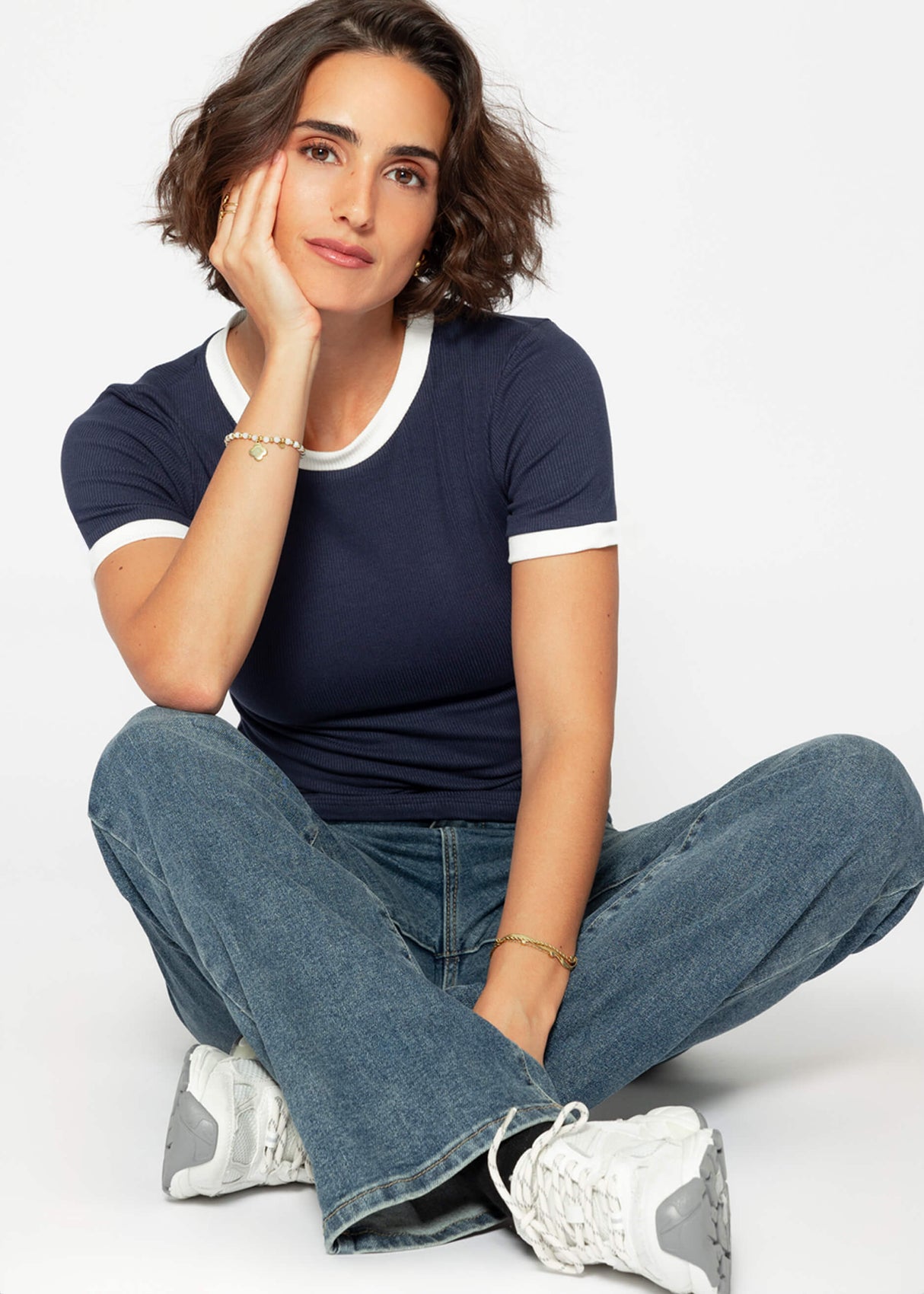 T-Shirt mit Blenden - dunkelblau-offwhite