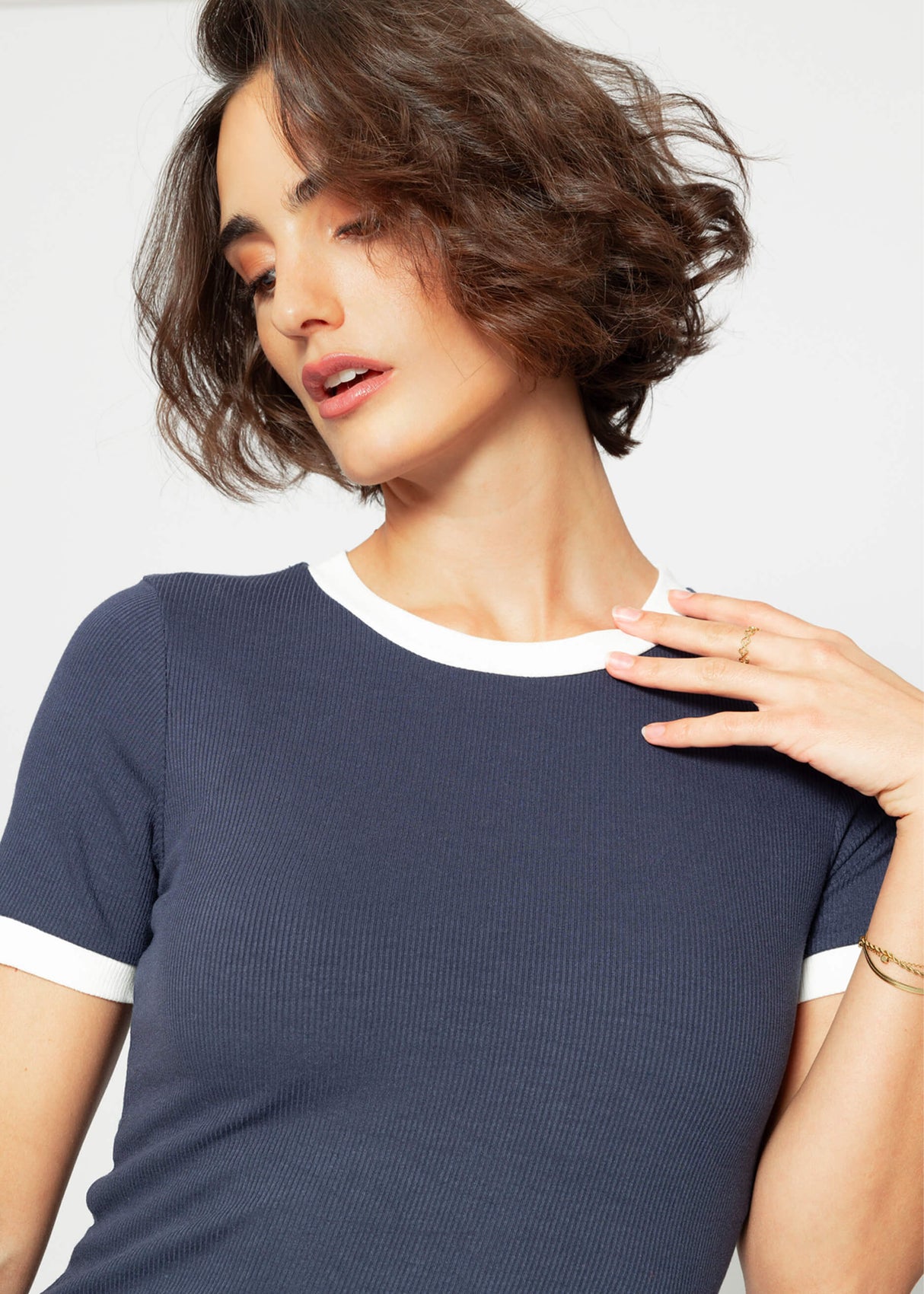 T-Shirt mit Blenden - dunkelblau-offwhite