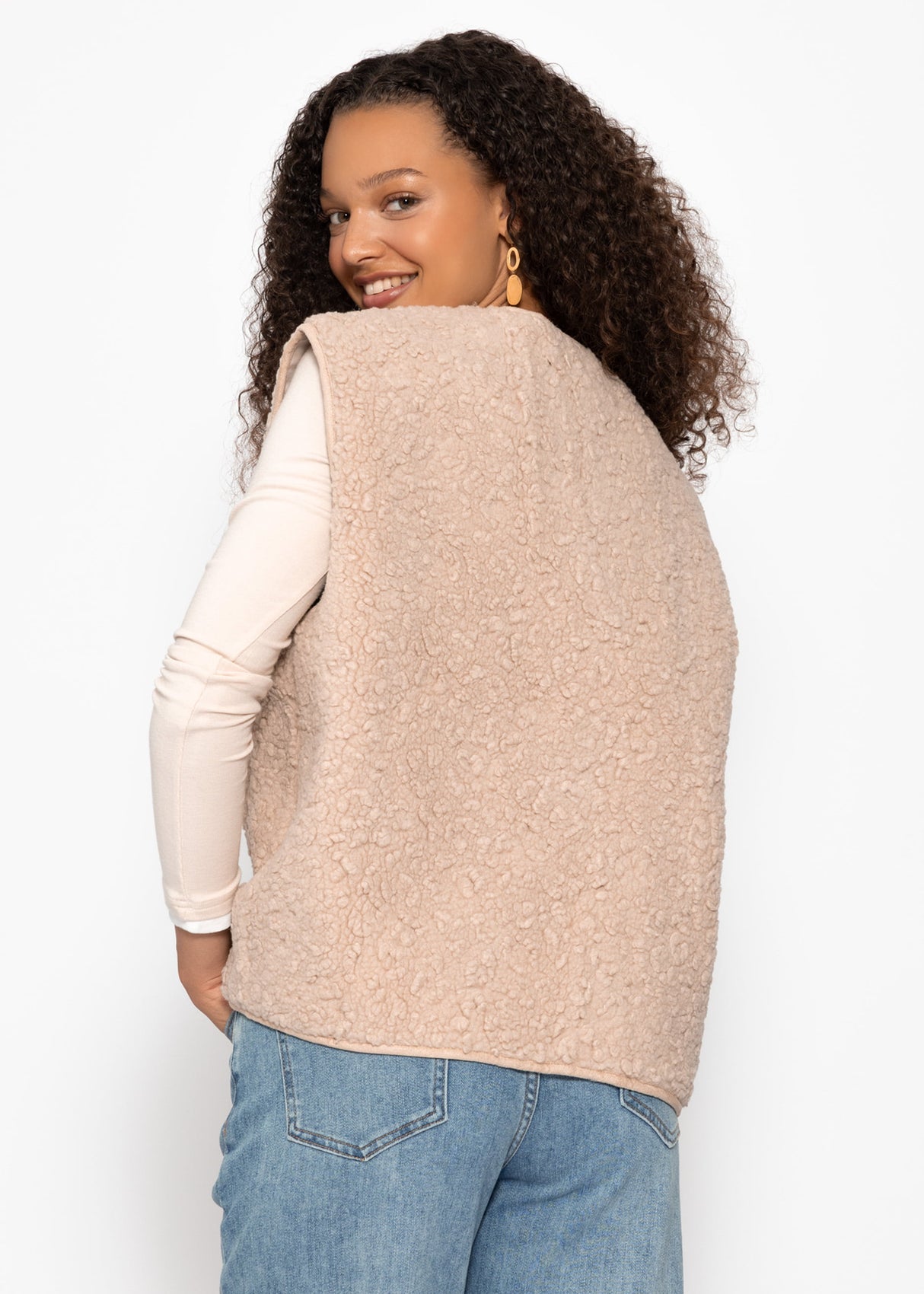 Teddy vest with pockets - beige