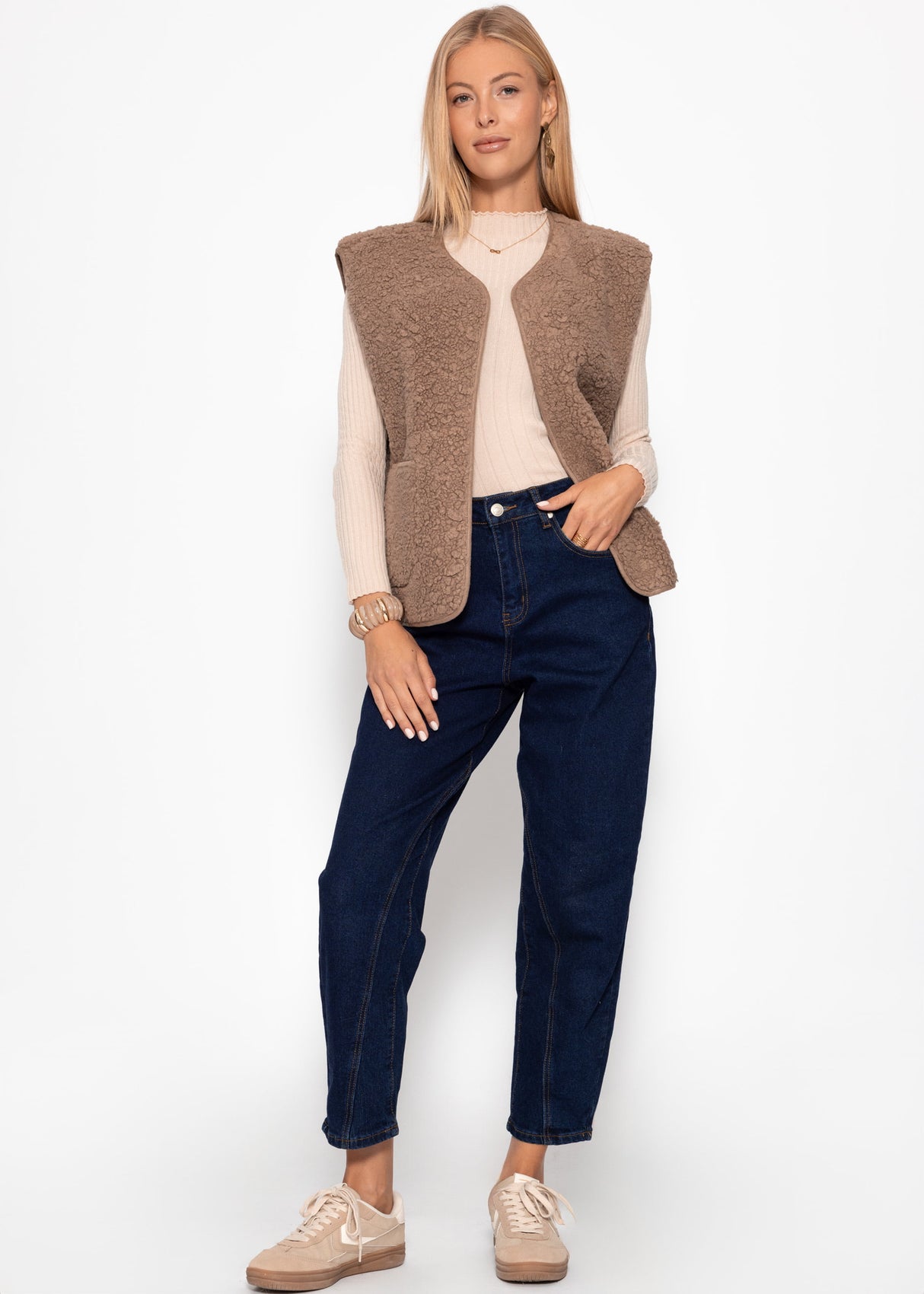 Teddyweste mit Taschen - taupe