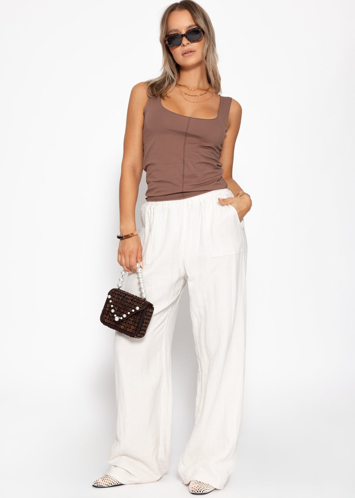 Top mit Ziernaht - braun