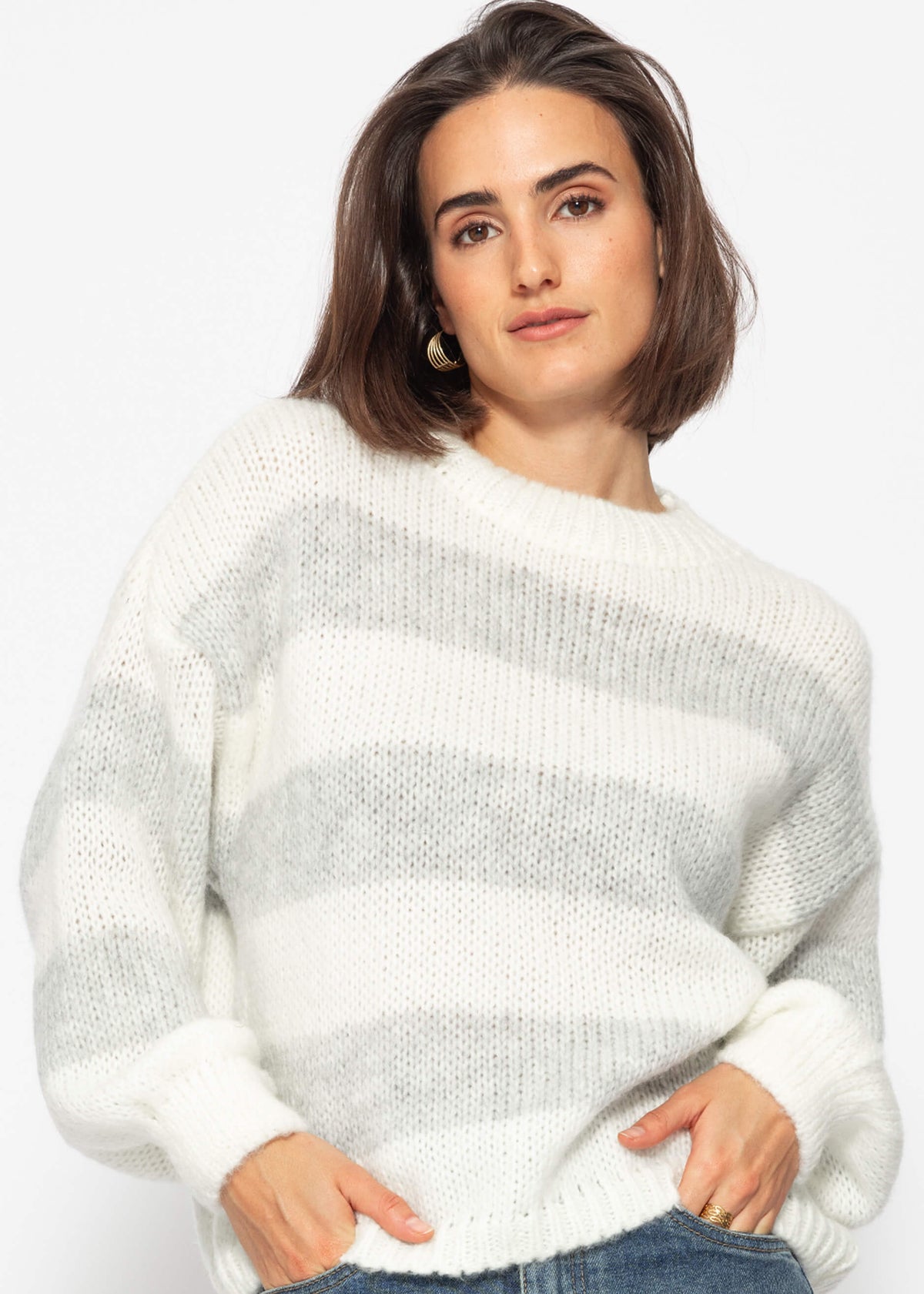 Soft, striped knit sweater - off-white-grey