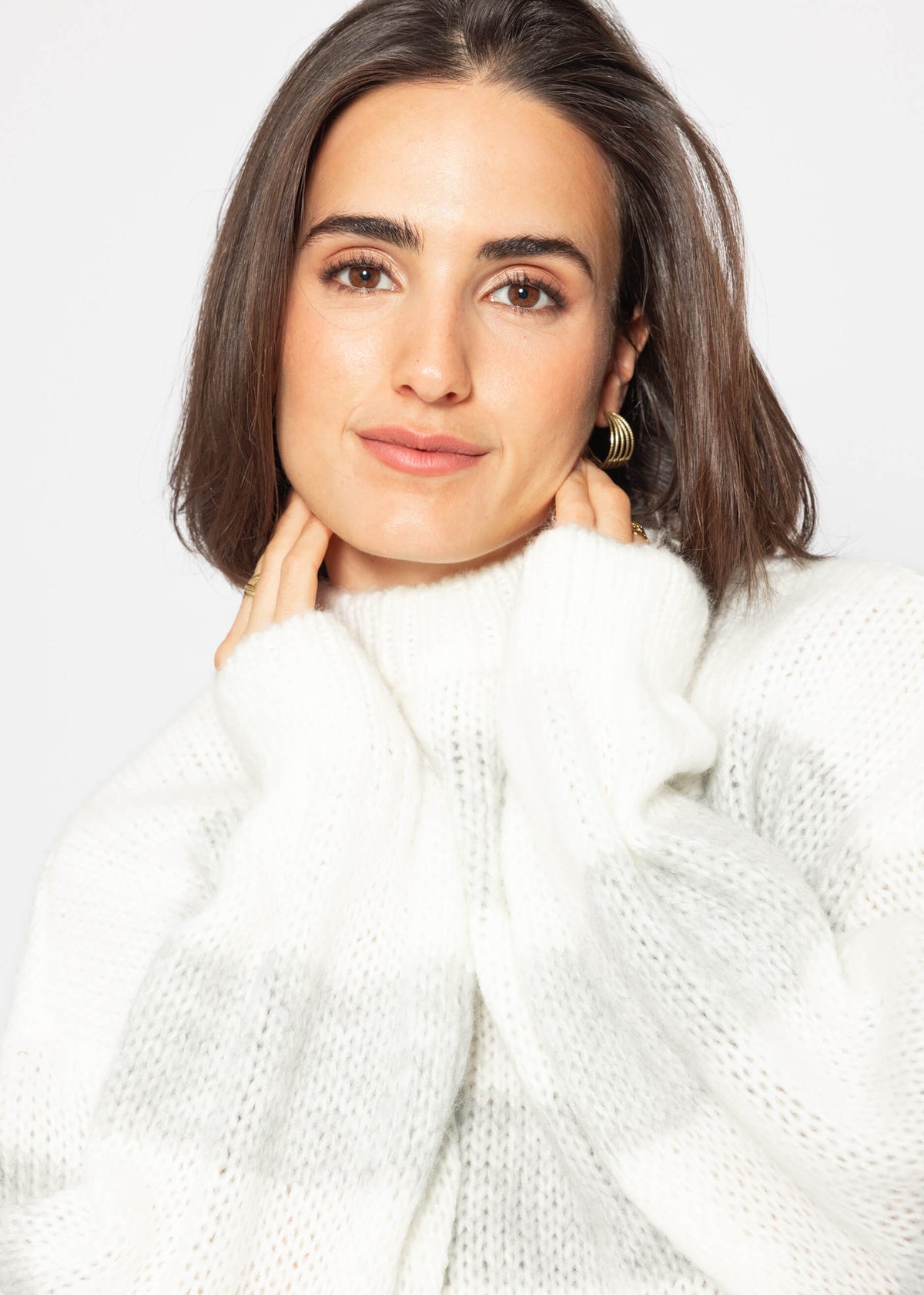 Soft, striped knit sweater - off-white-grey