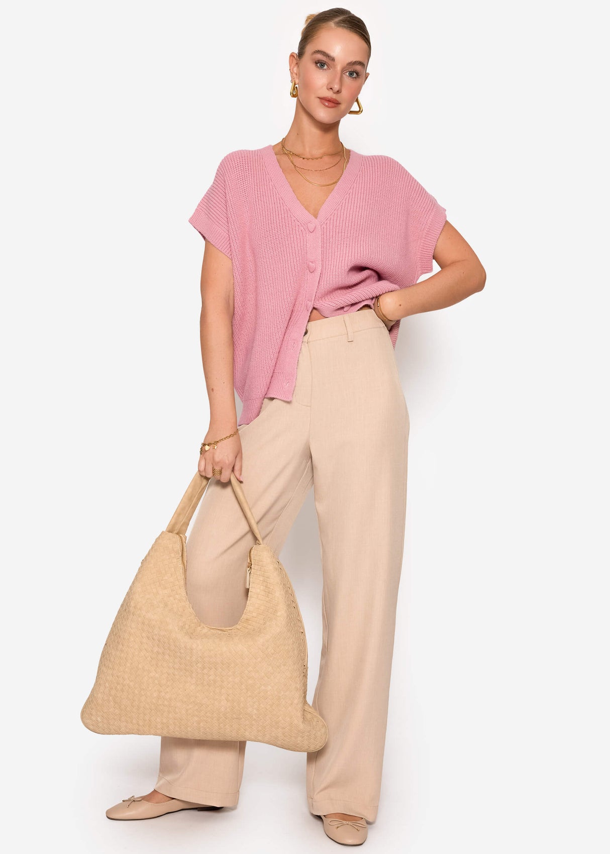 Strickweste mit Herzknöpfen - rosa