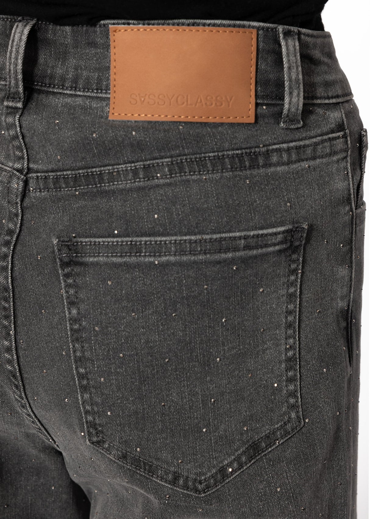 Wide Leg Jeans mit Strasssteinen - dunkelgrau