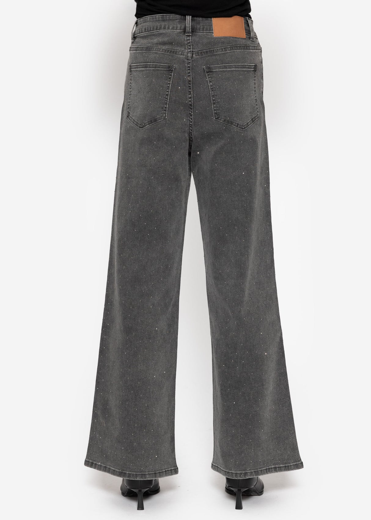Wide Leg Jeans mit Strasssteinen - dunkelgrau