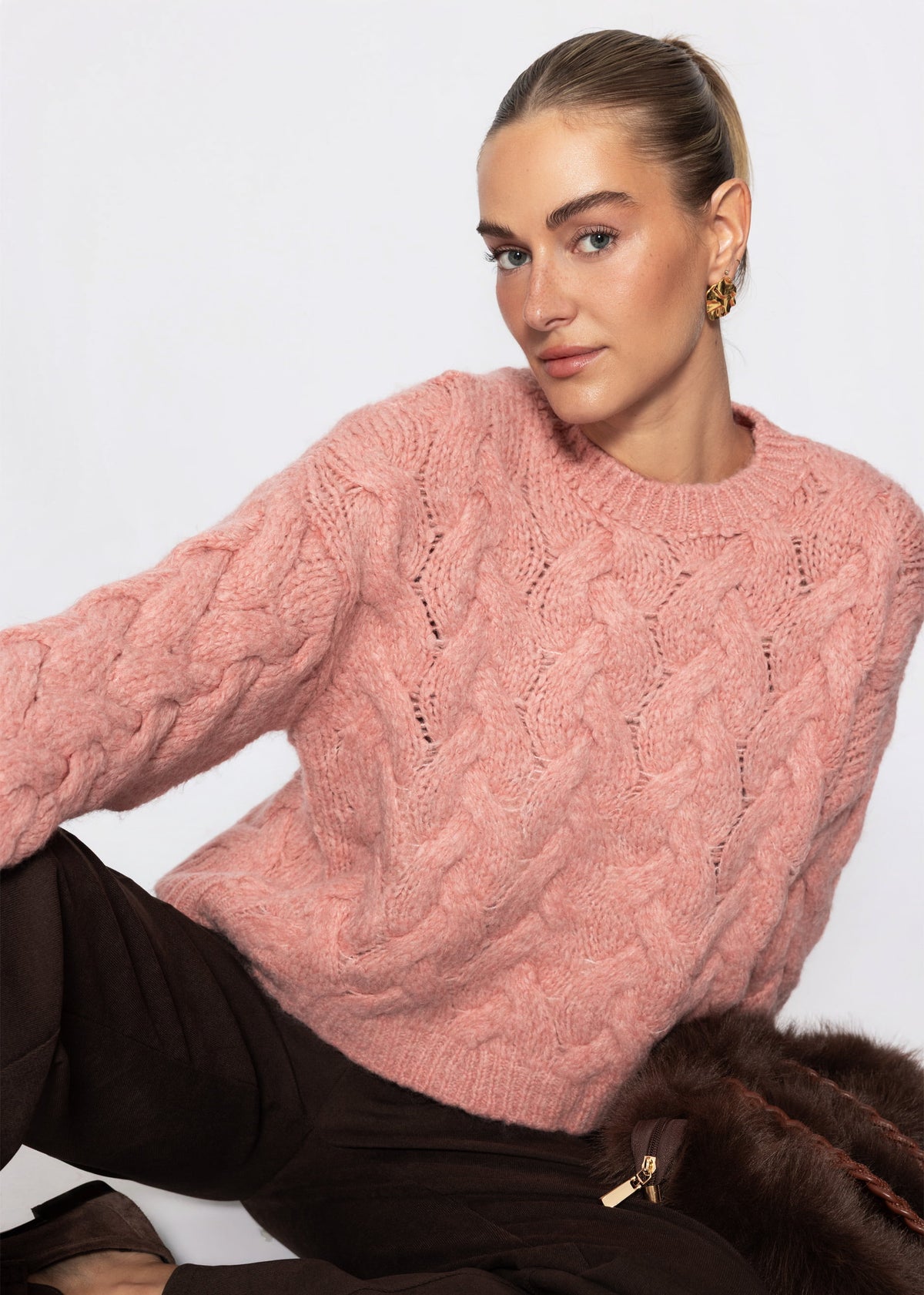 Zopfmusterpullover - rosa