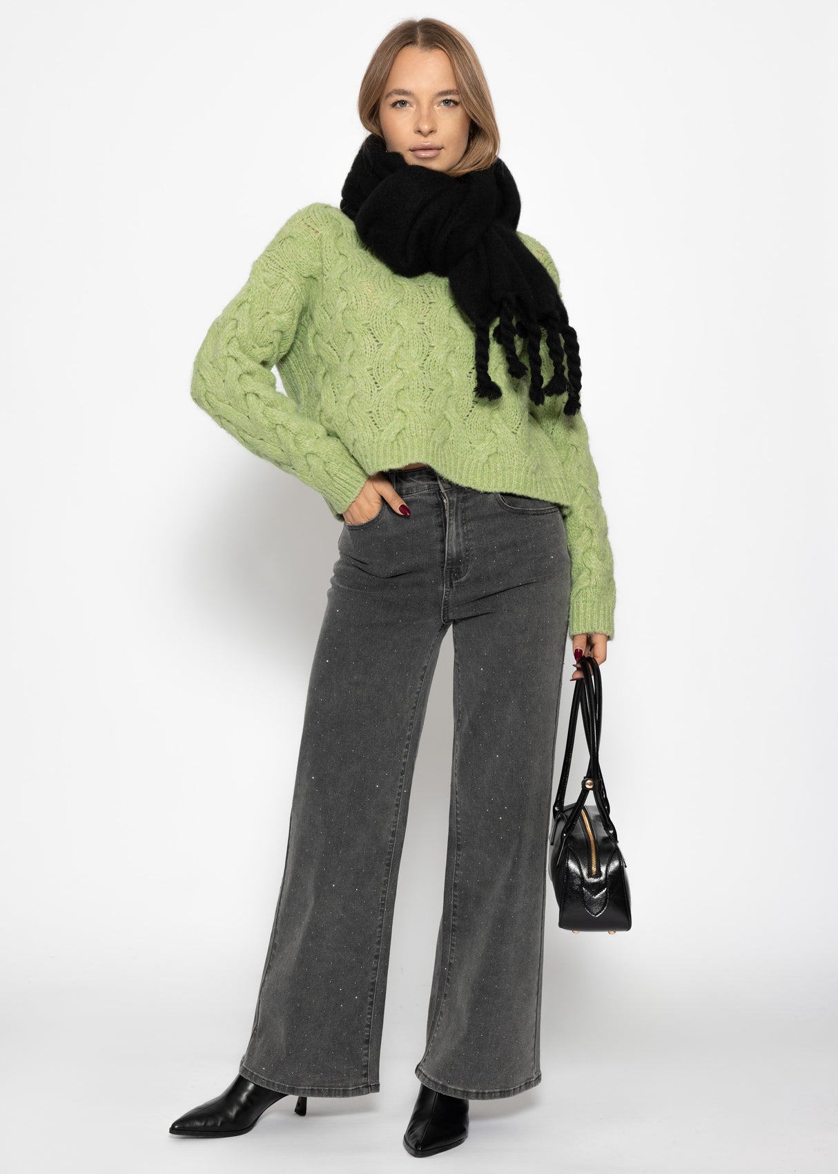 Cable knit sweater - sage green