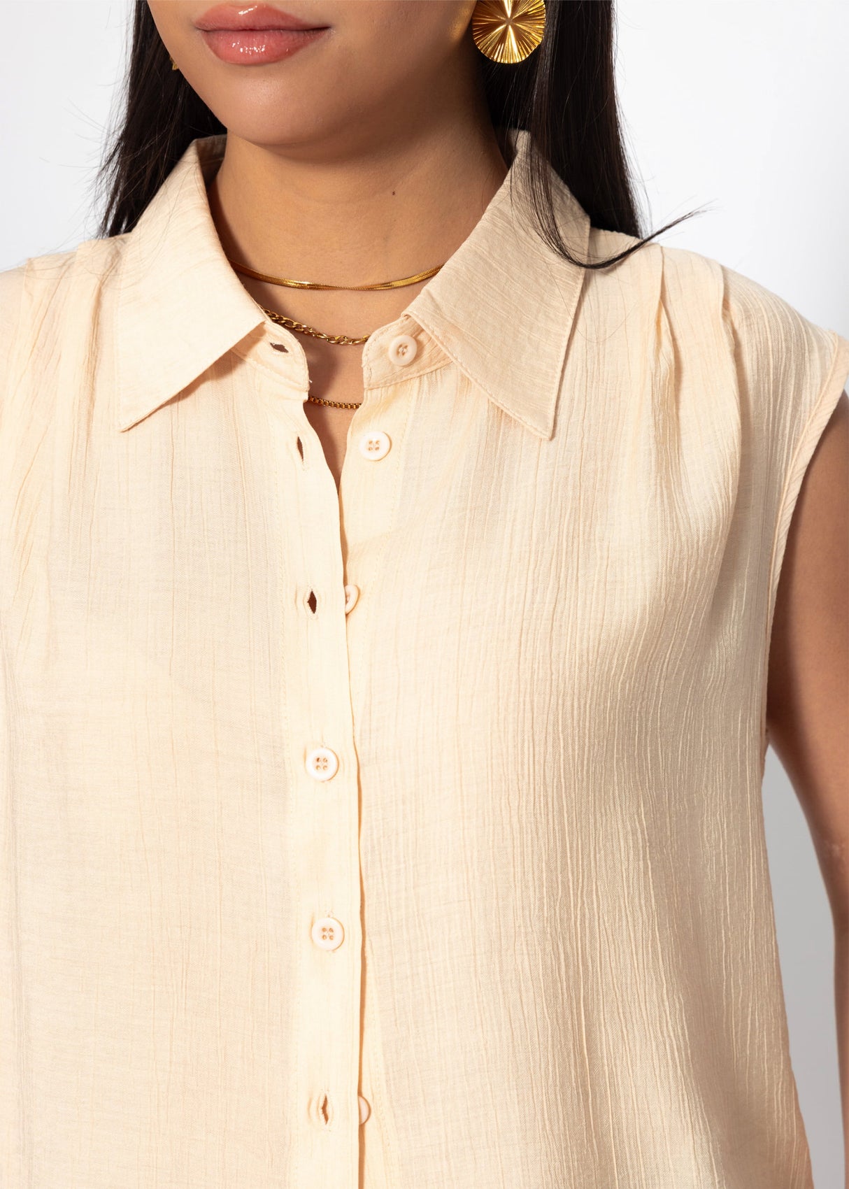 Ärmellose Chiffon Bluse - beige