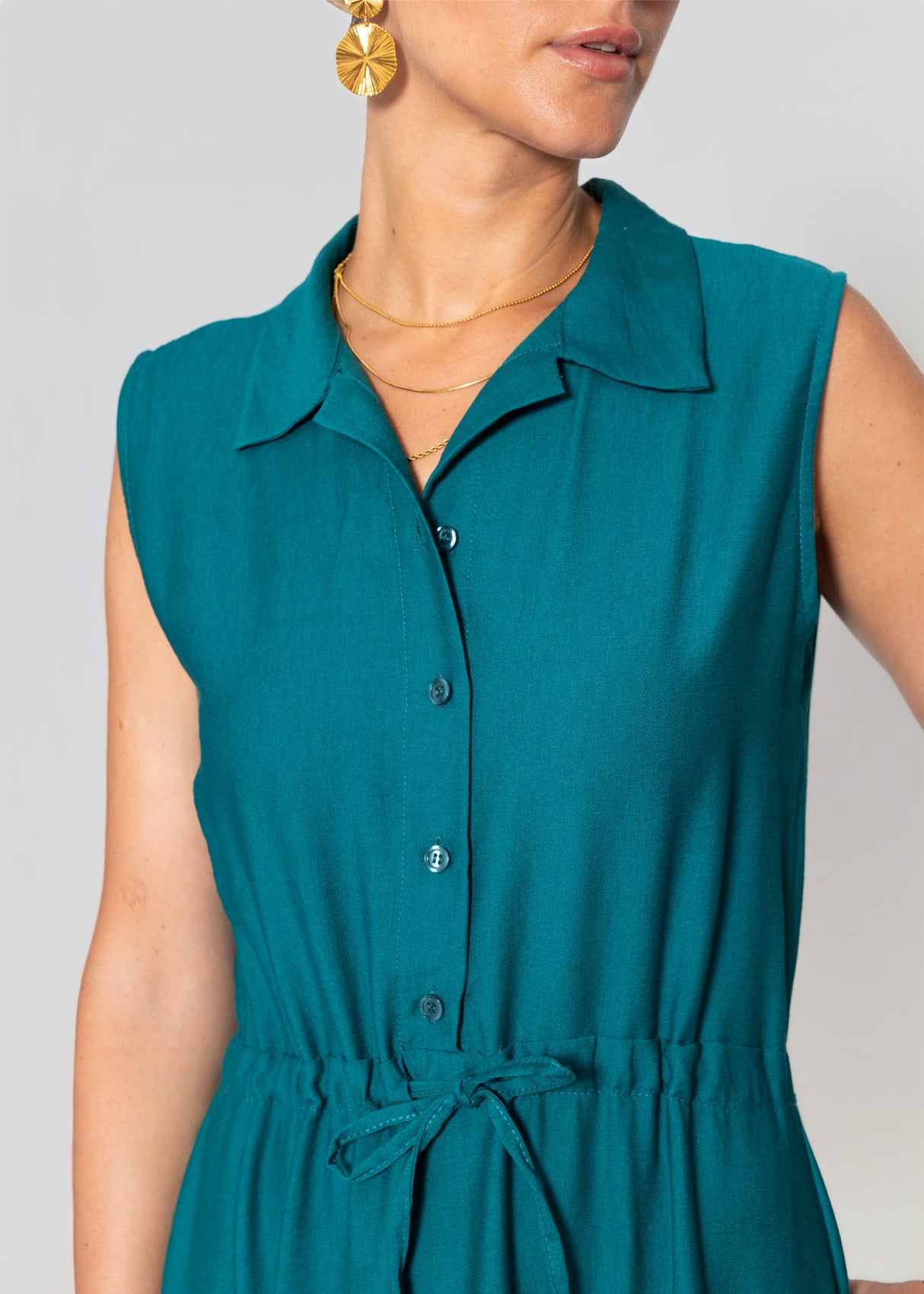 Ärmelloses, langes Kleid mit Tunnelzug Taille - petrol