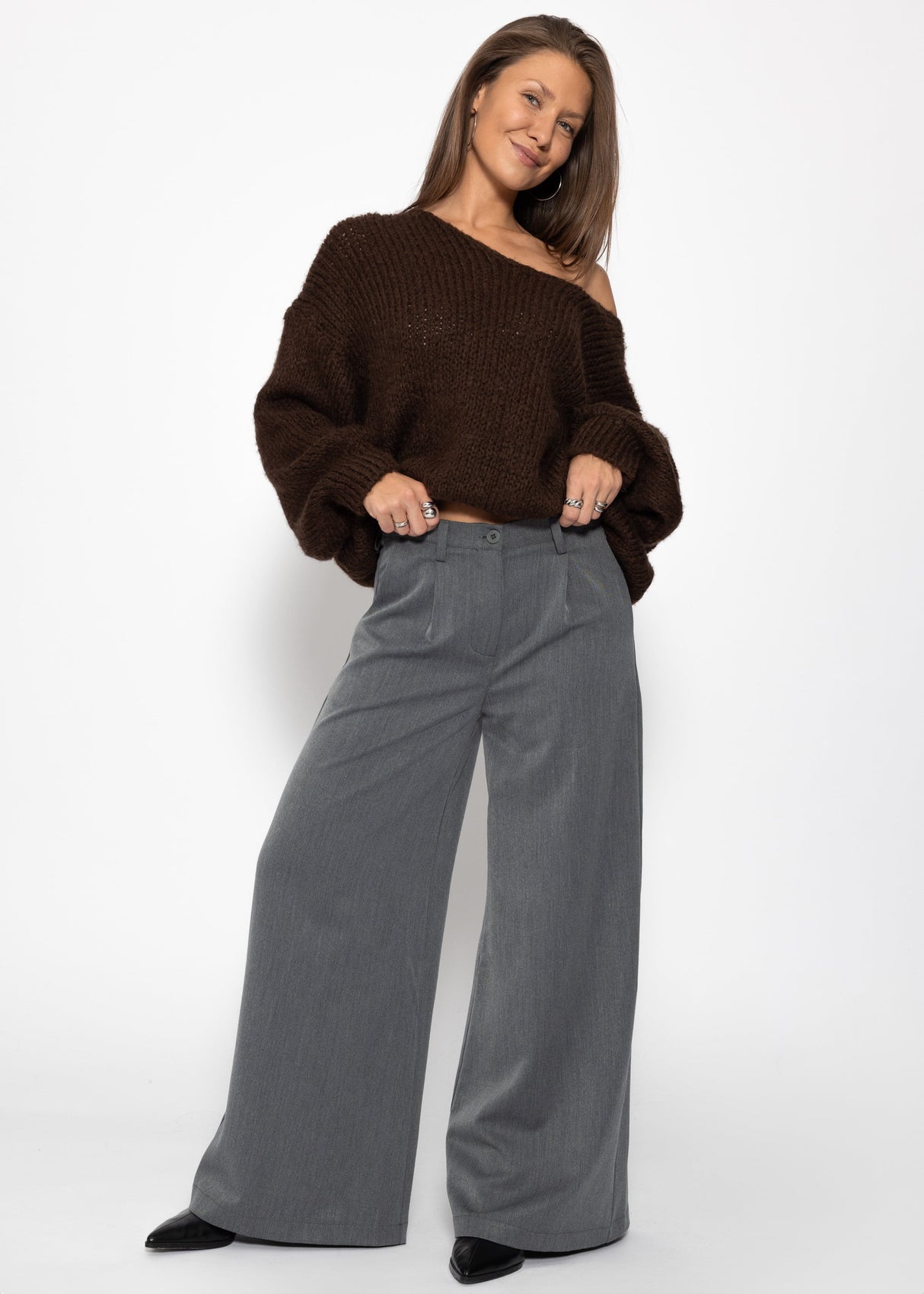 Anzughose mit weitem Bein - grau