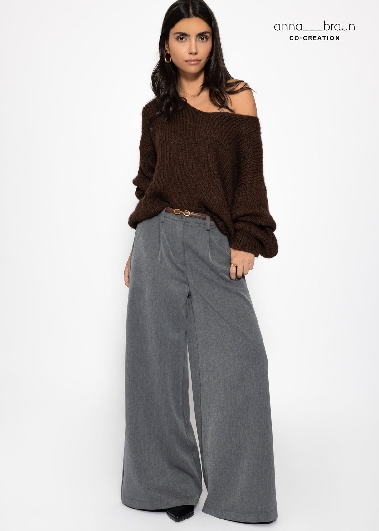 Anzughose mit weitem Bein - grau