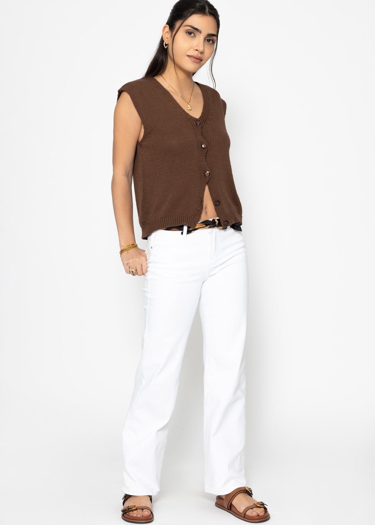 Ärmellose Strickweste - braun