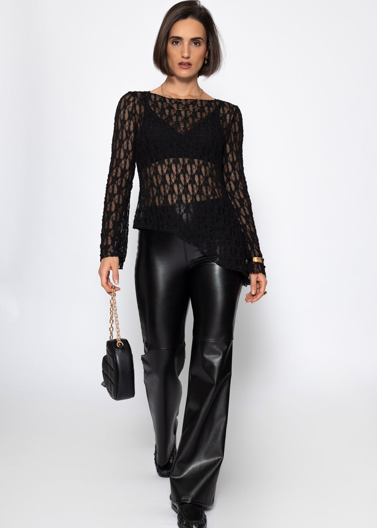 Asymmetrical lace top - black